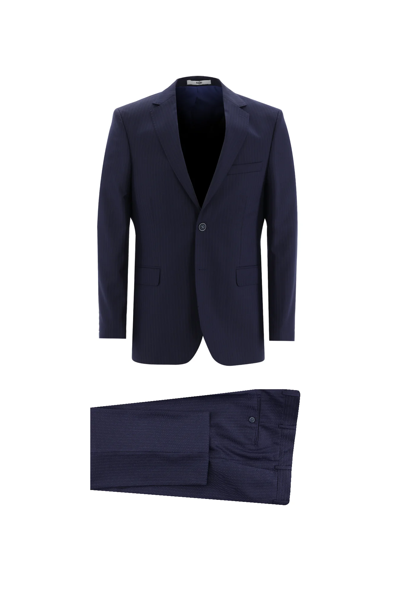 Orta Lacivert 6 Drop Regular Fit Standart Kesim Çizgili Takım Elbise