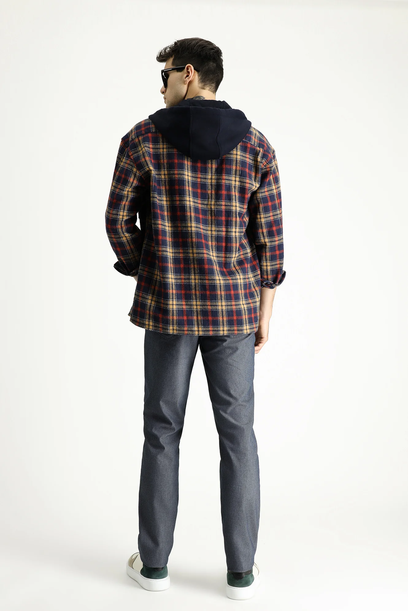 Orta Lacivert Regular Fit Standart Kesim Desenli Likralı Kanvas / Chino Pantolon - Image 4