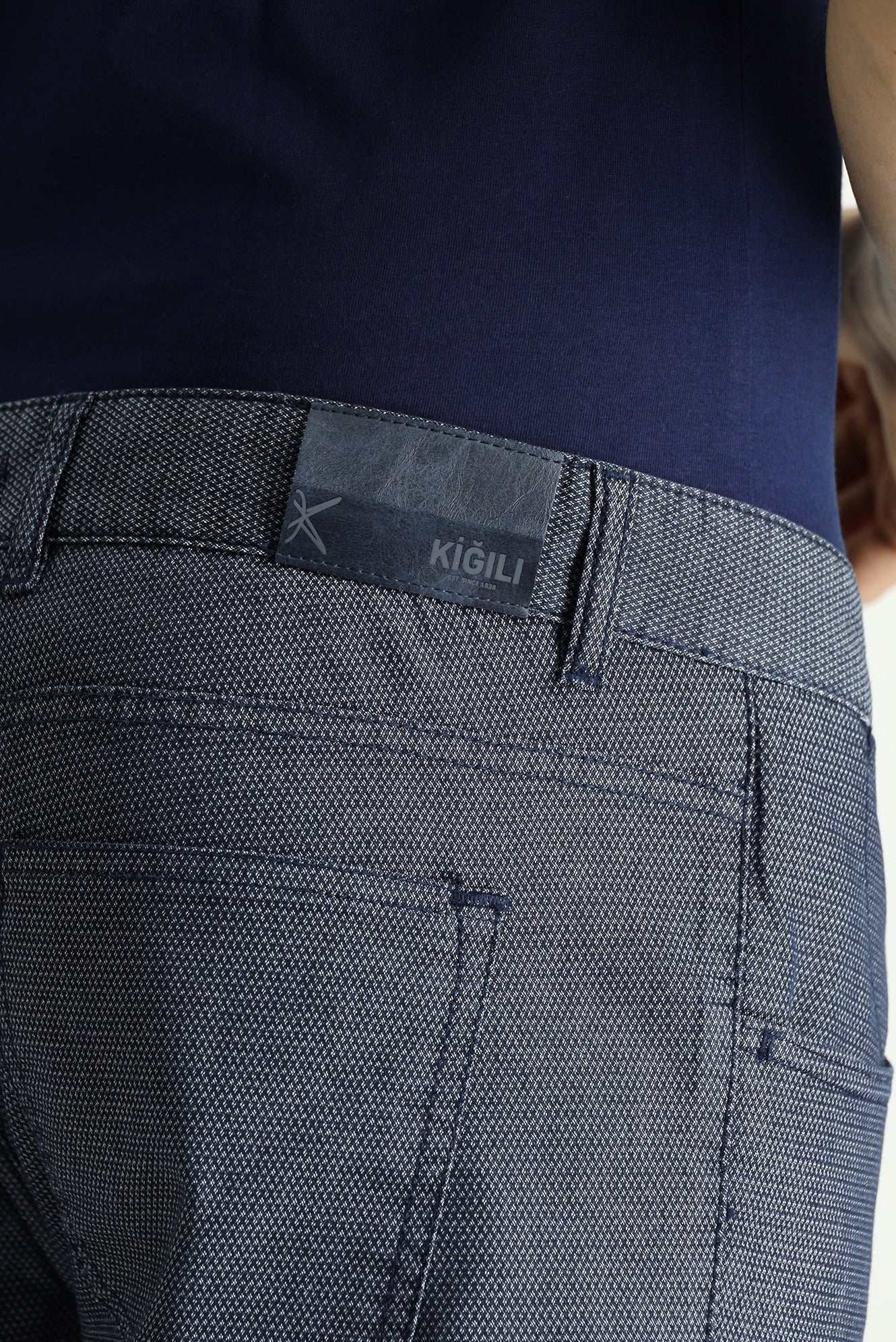 Orta Lacivert Regular Fit Standart Kesim Desenli Likralı Kanvas / Chino Pantolon - Image 5