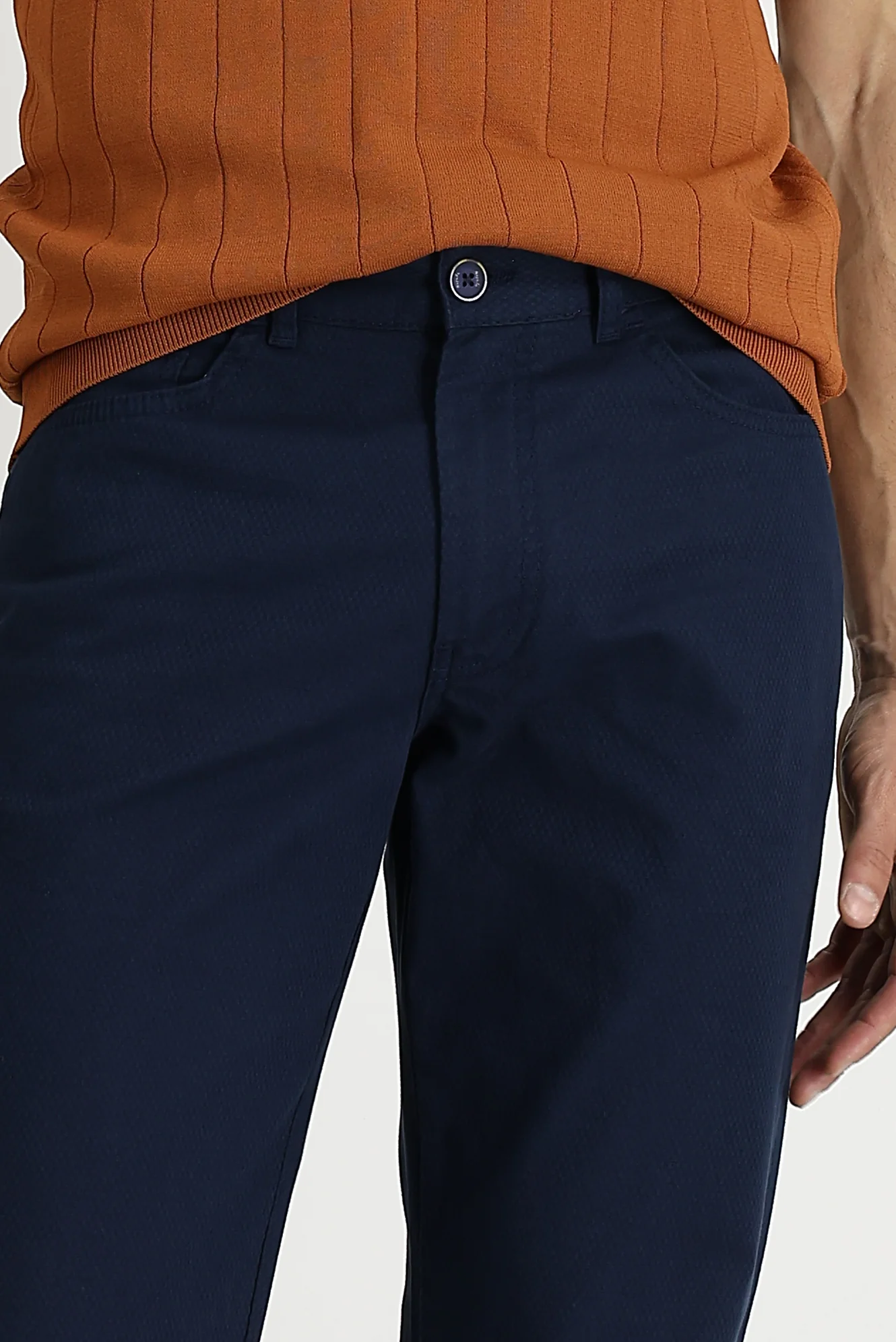 Orta Lacivert Regular Fit Standart Kesim Desenli Likralı Kanvas / Chino Pantolon - Image 2
