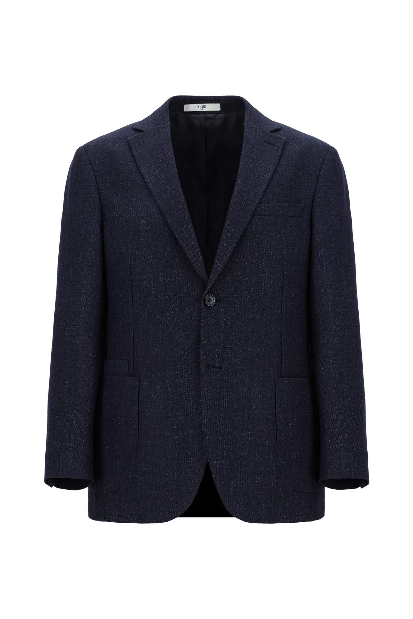Orta Lacivert 6 Drop Regular Fit Standart Kesim Desenli Yünlü Ceket