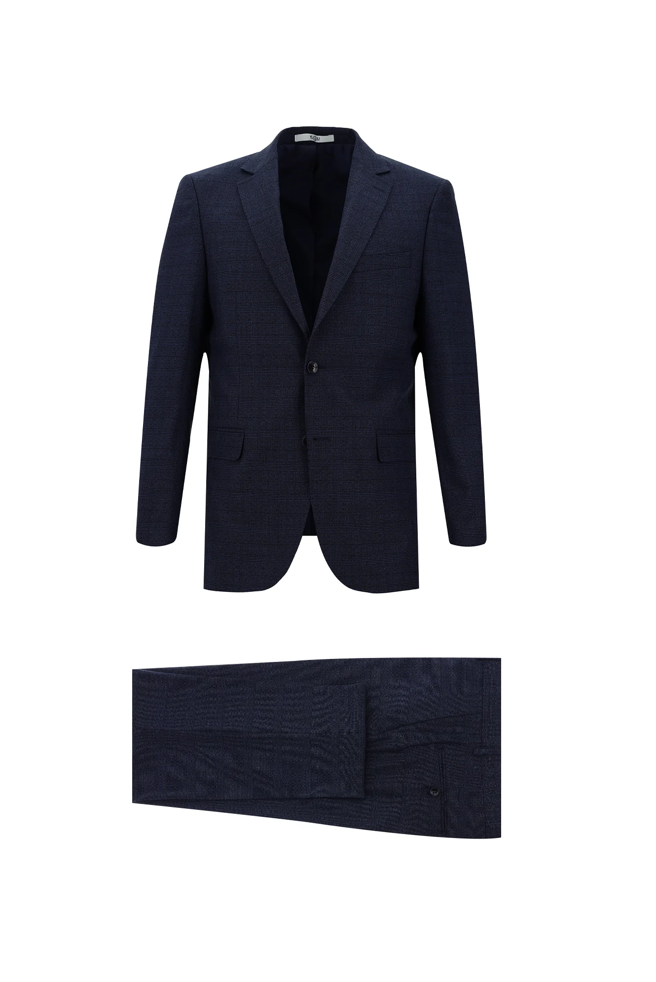 Orta Lacivert 6 Drop Regular Fit Standart Kesim Ekose Takım Elbise