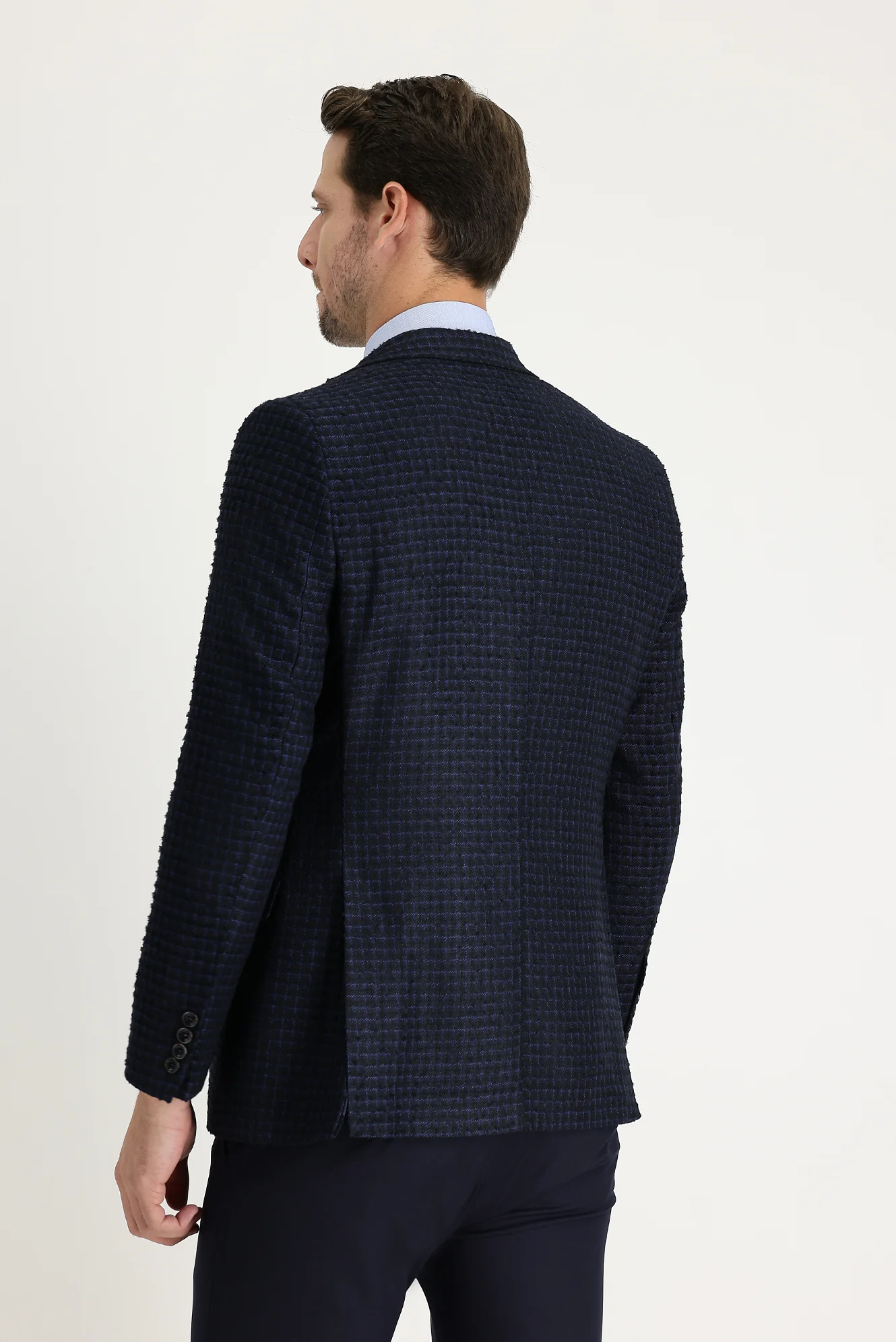 Orta Lacivert 6 Drop Regular Fit Standart Kesim Klasik Desenli Ceket - Image 4
