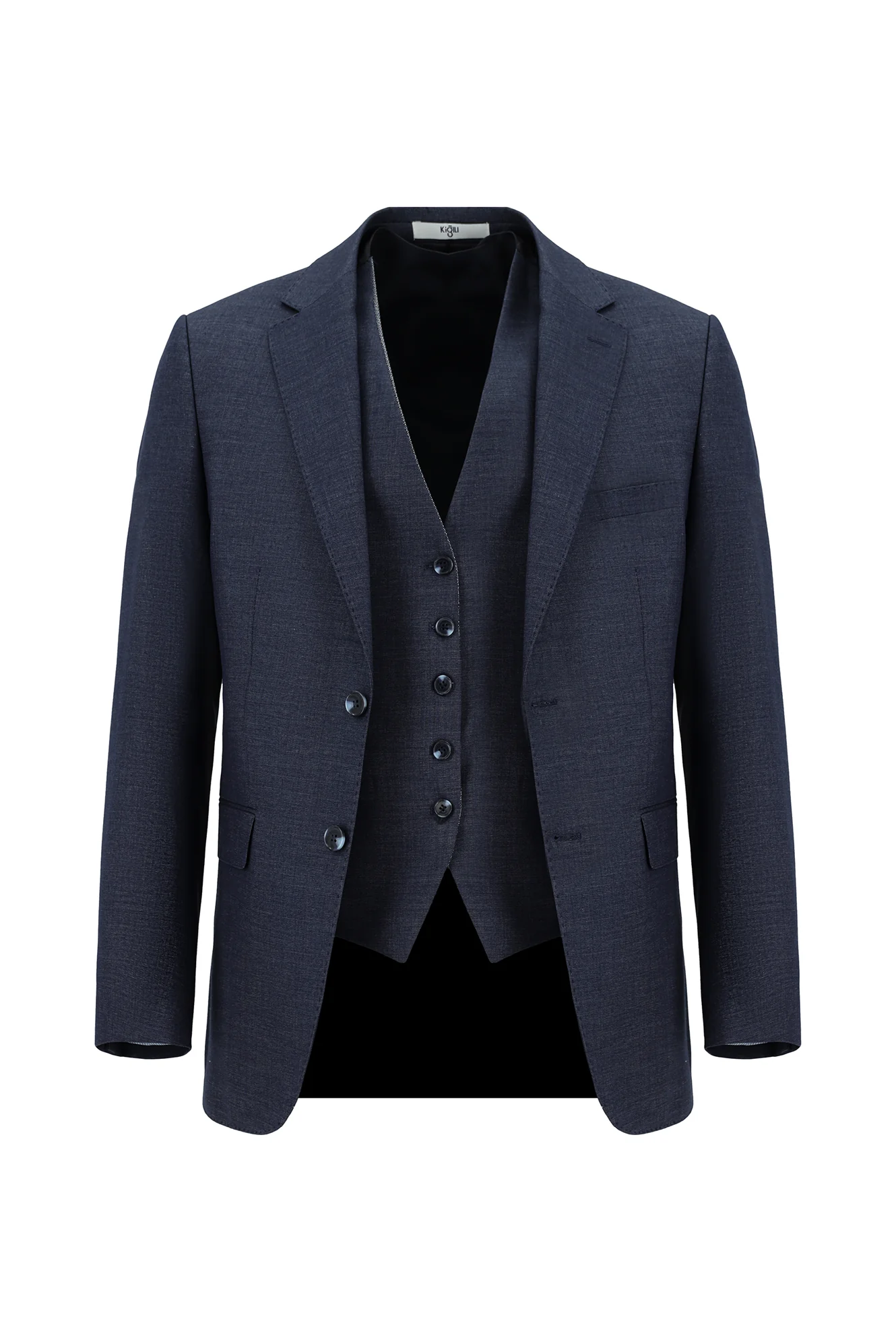 Orta Lacivert 6 Drop Regular Fit Standart Kesim Kombinli Yelekli Takım Elbise - Image 2