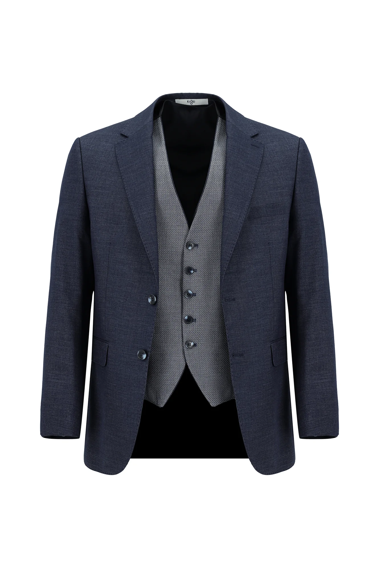 Orta Lacivert 6 Drop Regular Fit Standart Kesim Kombinli Yelekli Takım Elbise - Image 6