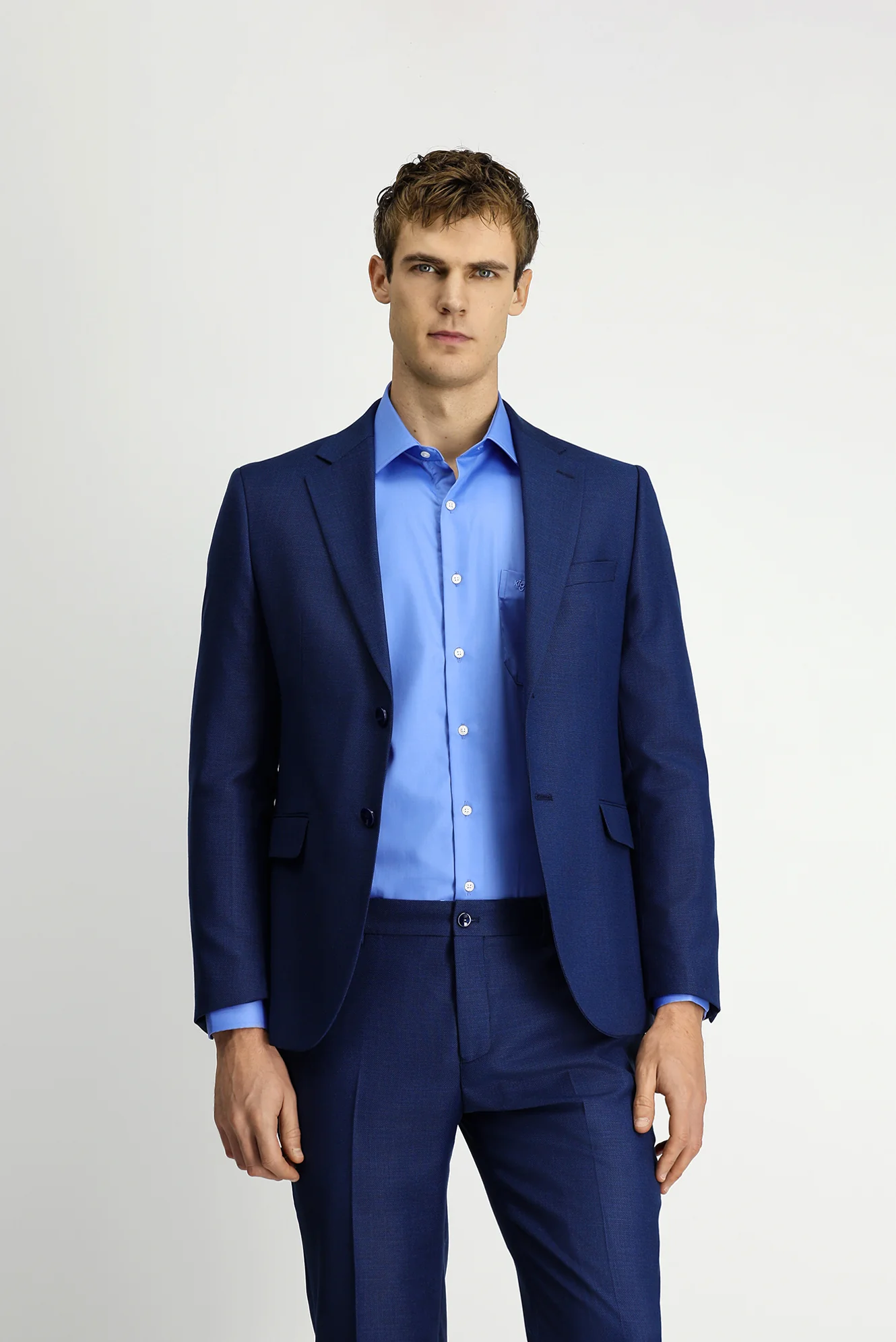 Orta Lacivert 4 Drop Relaxed Fit Rahat Kesim Desenli Beli Lastikli Takım Elbise - Image 3