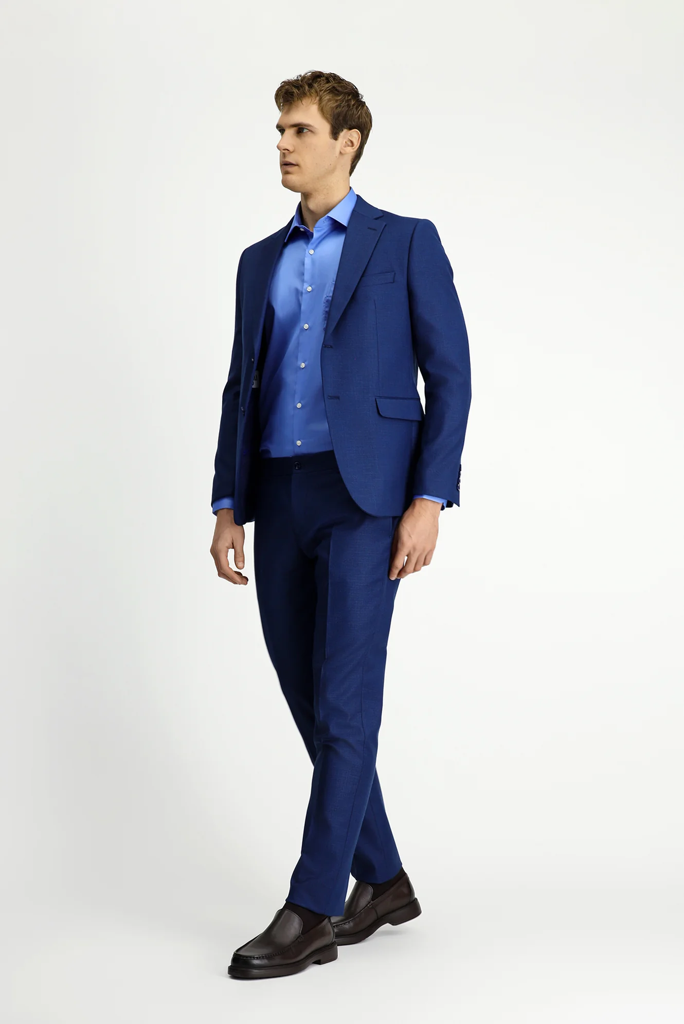 Orta Lacivert 7 Drop Slim Fit Dar Kesim Desenli Beli Lastikli Takım Elbise - Image 2
