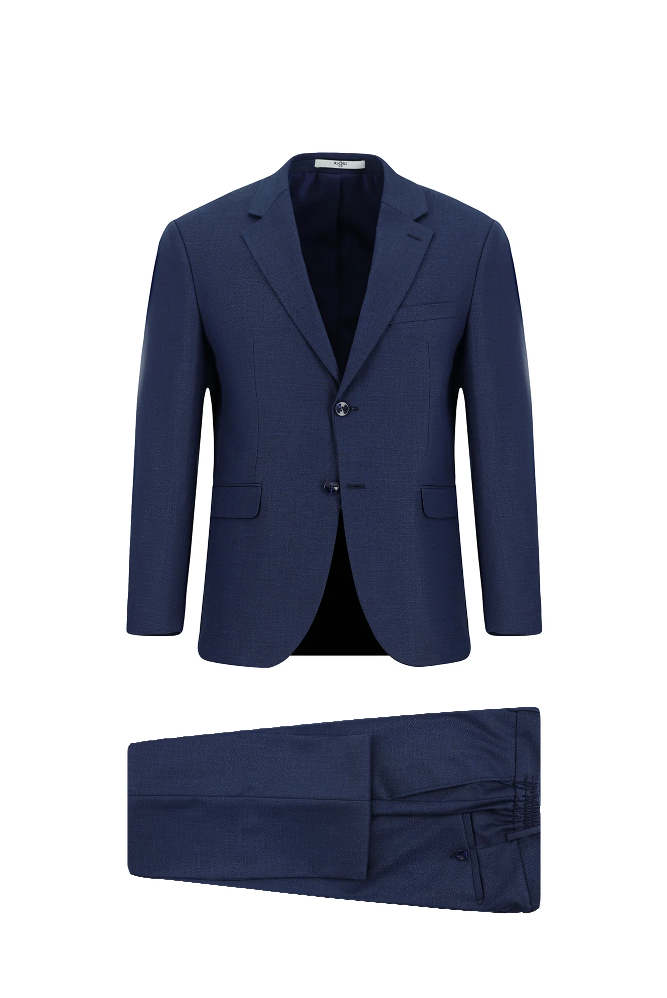 Orta Lacivert 6 Drop Regular Fit Standart Kesim Desenli Beli Lastikli Takım Elbise - Image 7