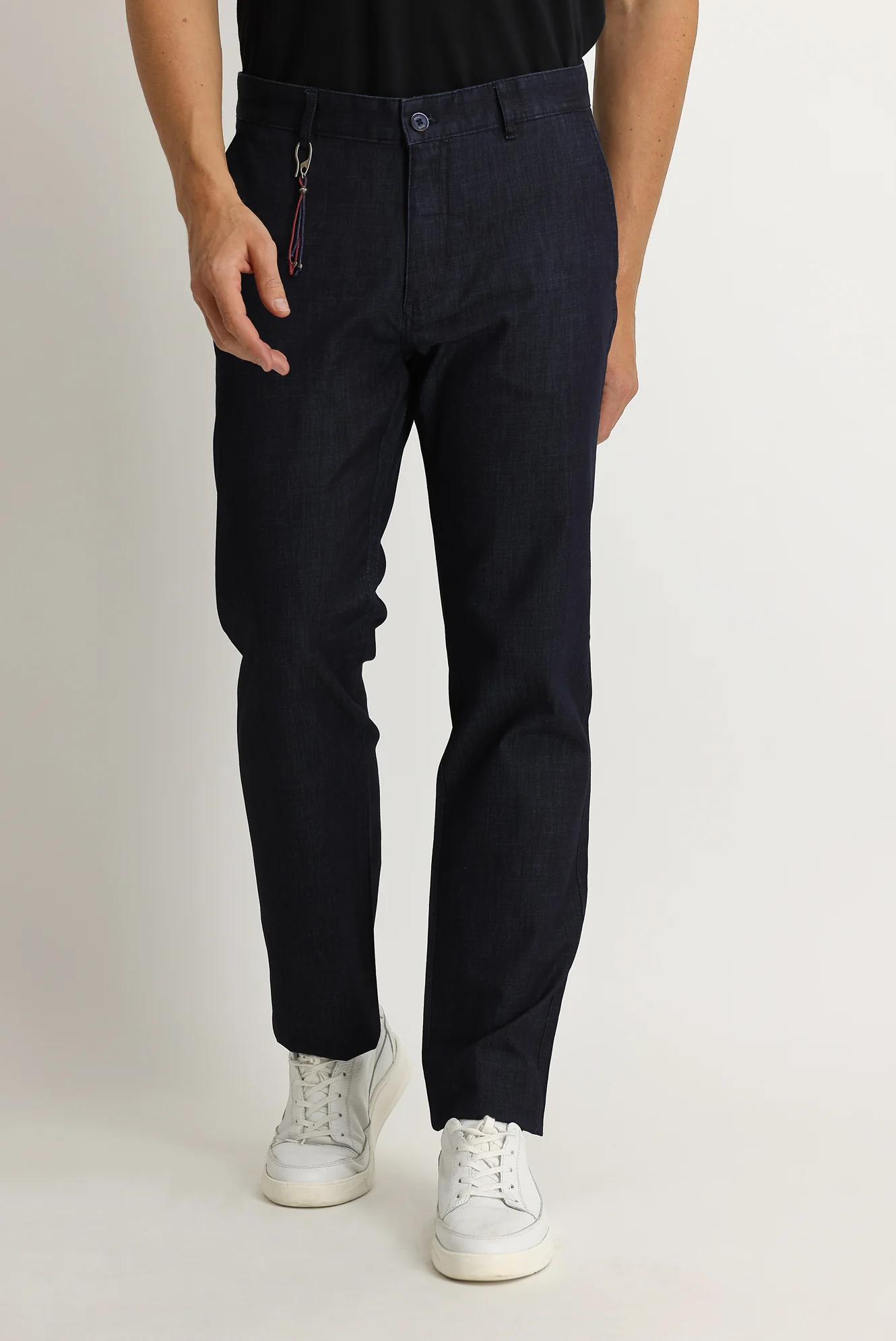 Orta Lacivert Regular Fit Standart Kesim Likralı Denim Look Pantolon - Image 2