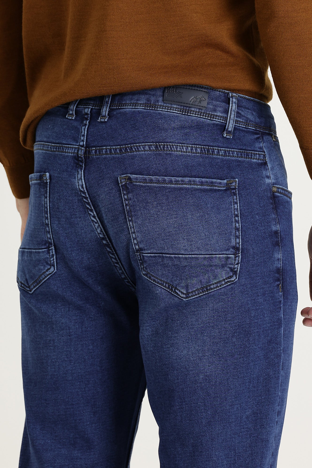 Orta Lacivert Regular Fit Standart Kesim Likralı Denim Pantolon - Image 4