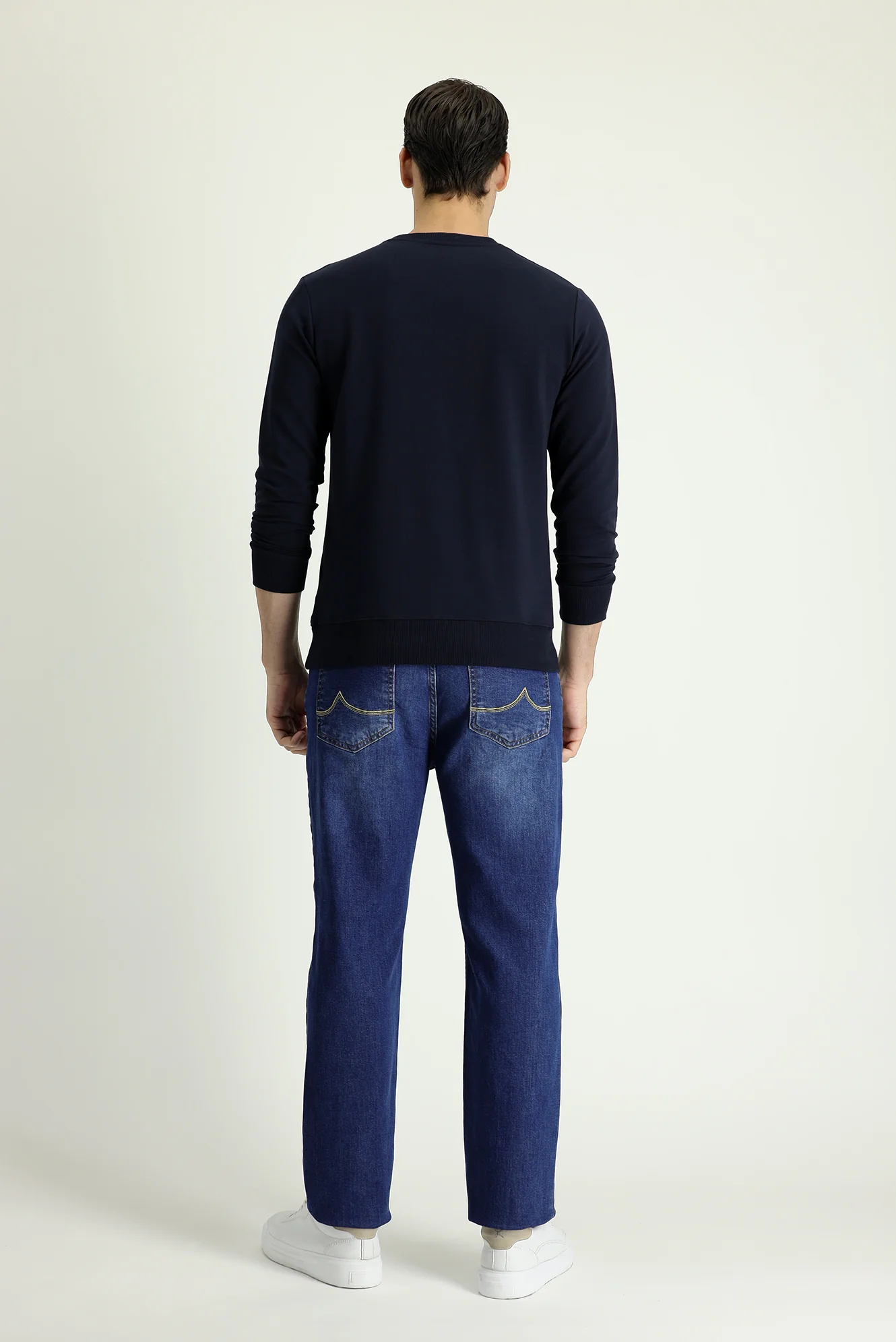 Orta Lacivert Regular Fit Standart Kesim Likralı Denim Pantolon - Image 4