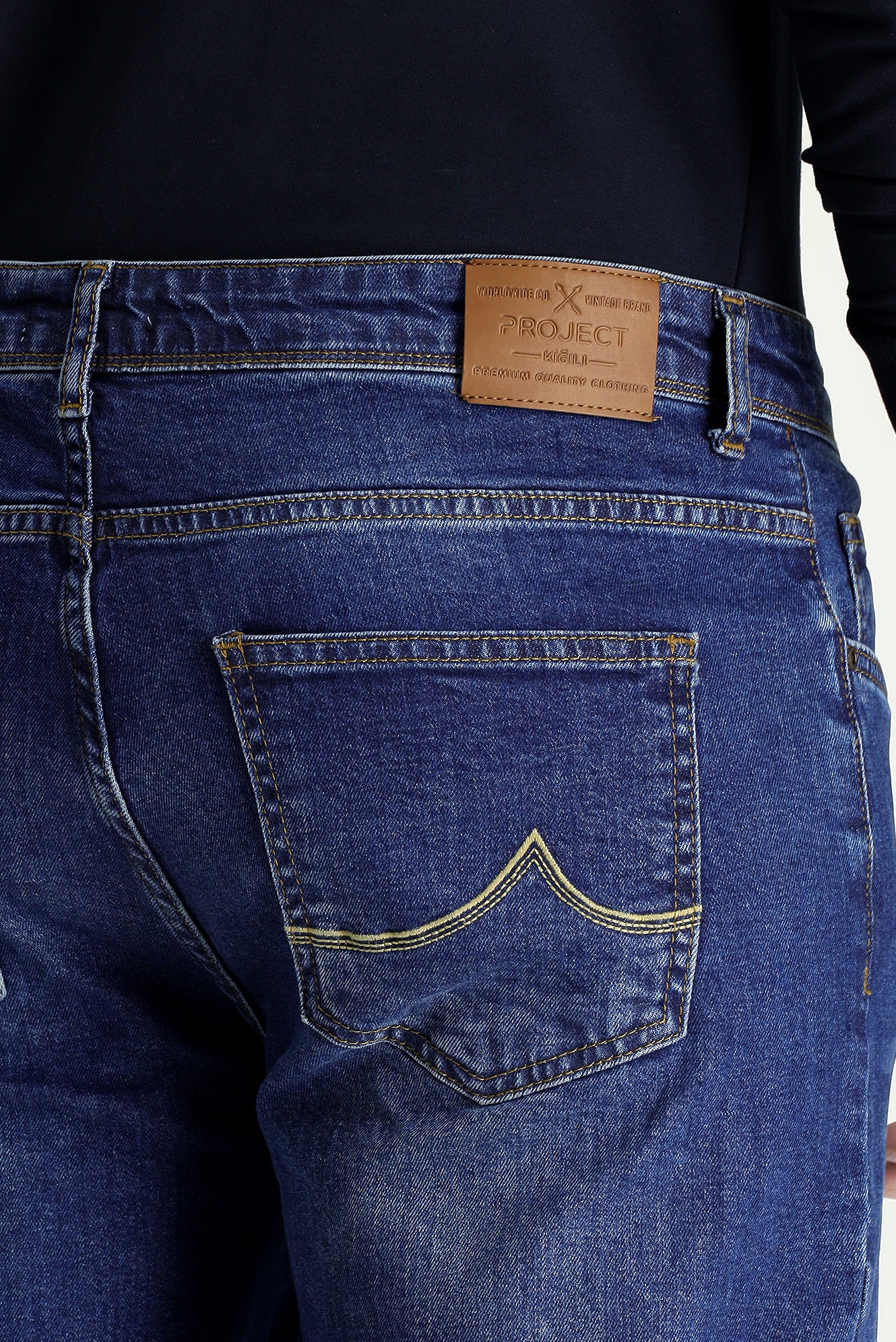 Orta Lacivert Regular Fit Standart Kesim Likralı Denim Pantolon - Image 5