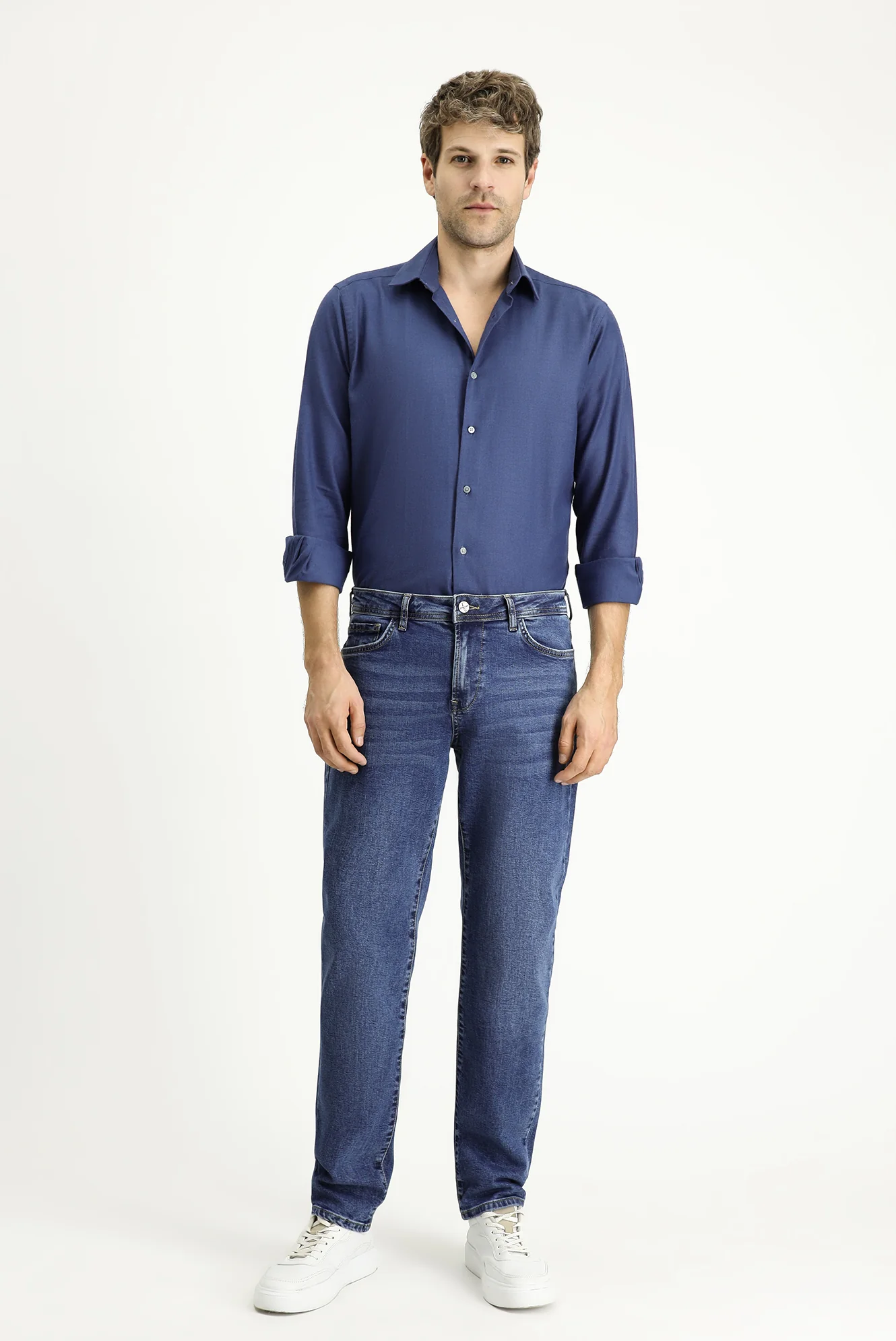 Orta Lacivert Regular Fit Standart Kesim Likralı Denim Pantolon - Image 3