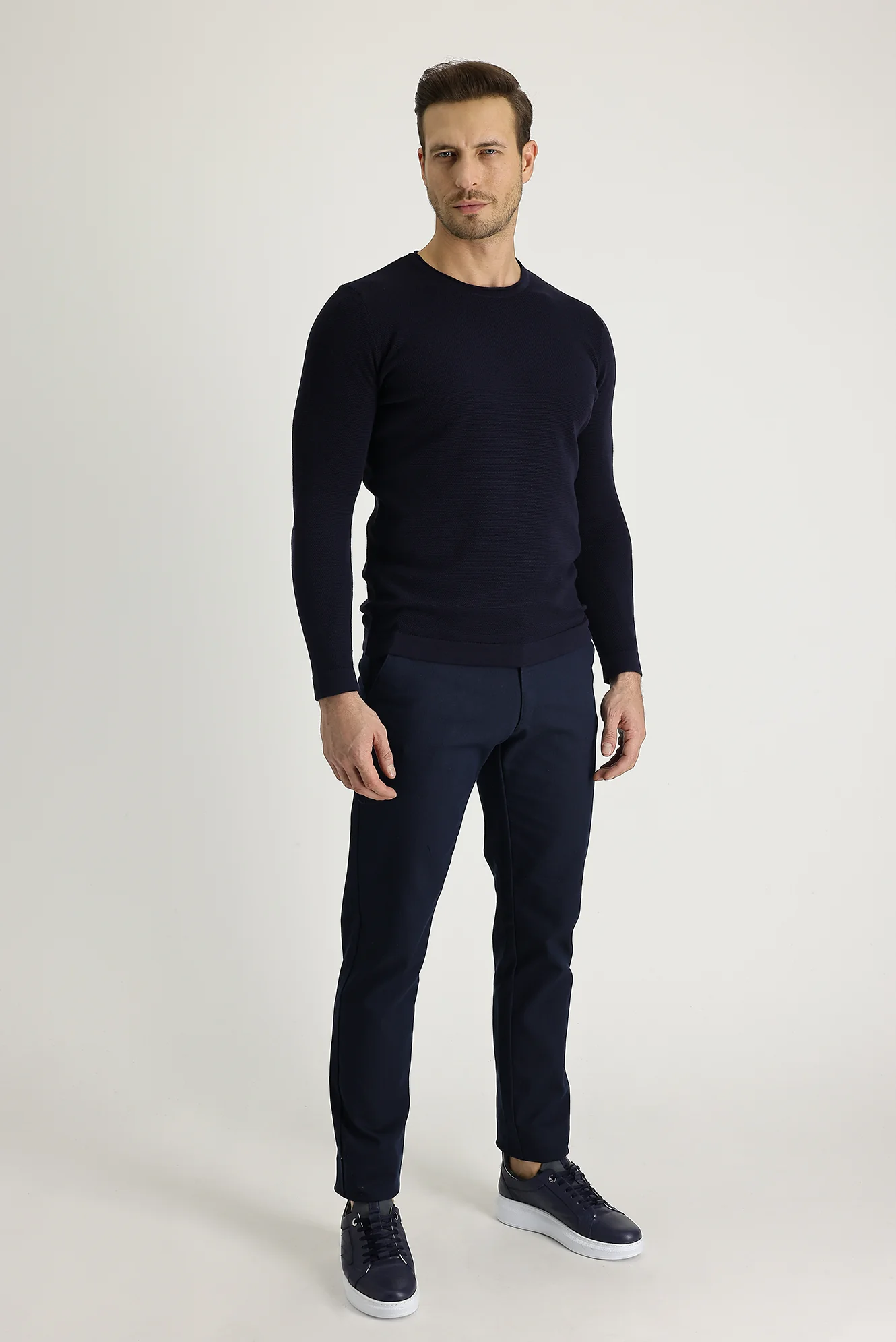 Orta Lacivert Regular Fit Standart Kesim Likralı Kanvas / Chino Pantolon