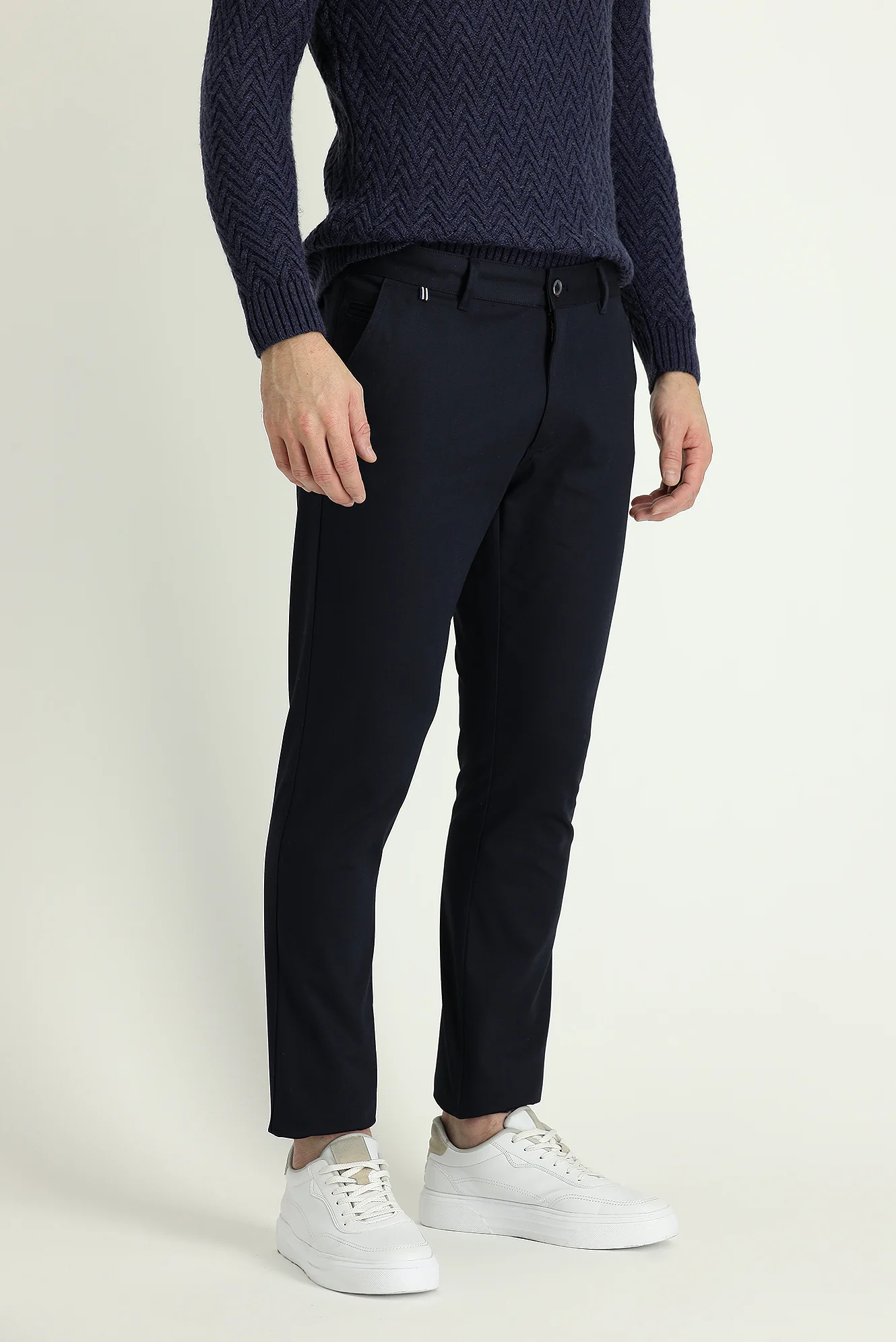 Orta Lacivert Regular Fit Standart Kesim Likralı Kanvas / Chino Pantolon - Image 4