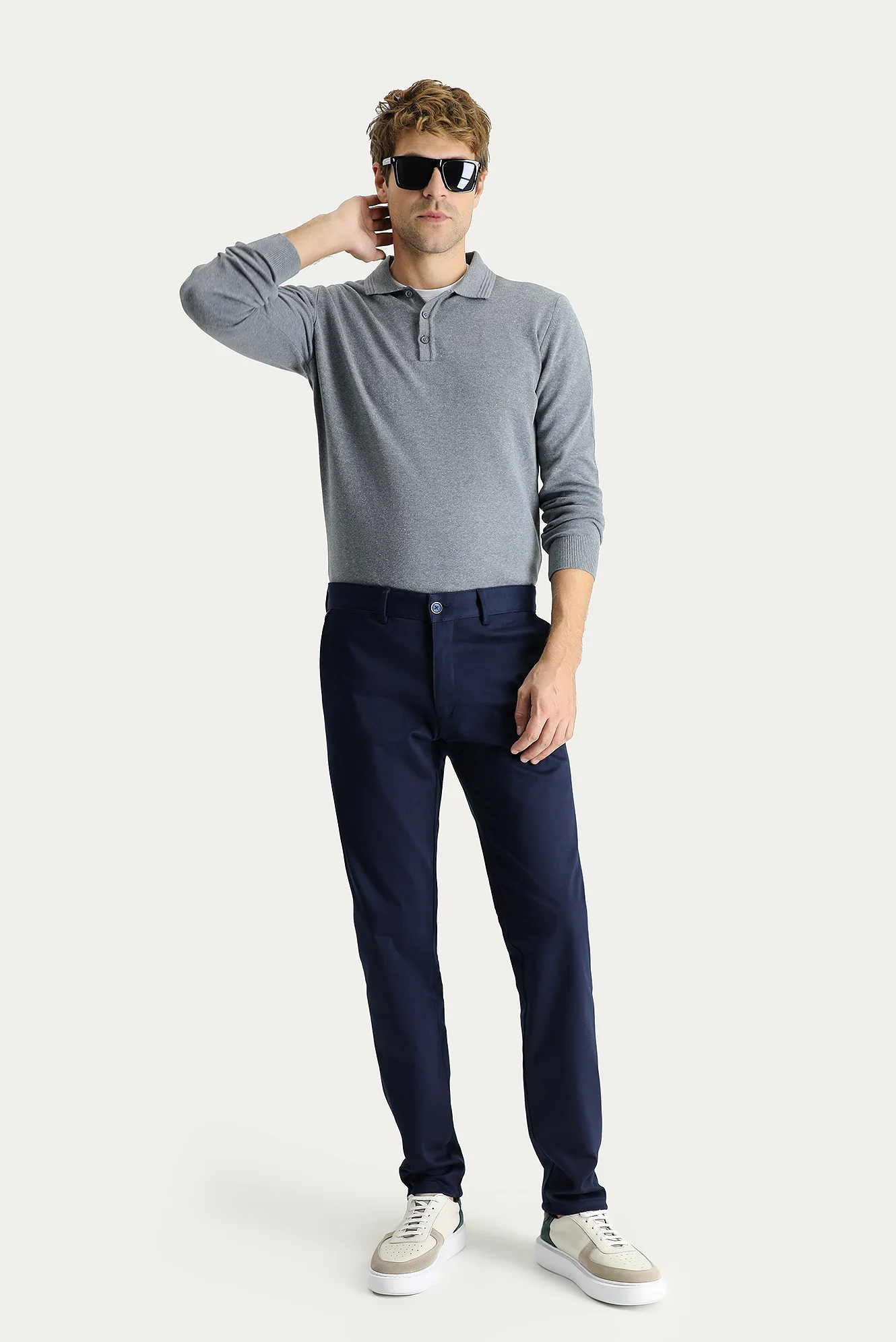 Orta Lacivert Regular Fit Standart Kesim Likralı Kanvas / Chino Pantolon - Image 2