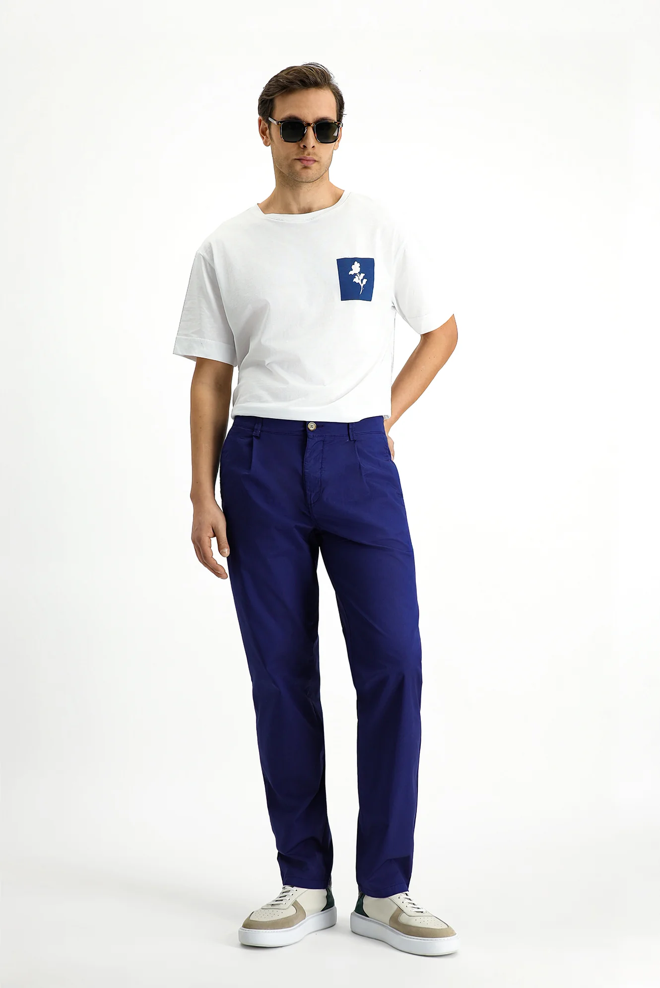 Orta Lacivert Regular Fit Standart Kesim Likralı Kanvas / Chino Pantolon