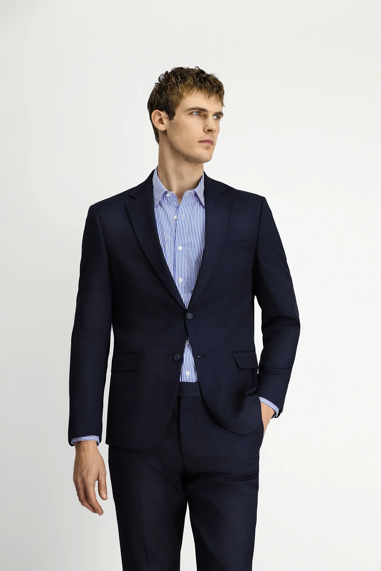 Orta Lacivert 6 Drop Regular Fit Standart Kesim Desenli Çift Pantolonlu Takım Elbise - Image 4