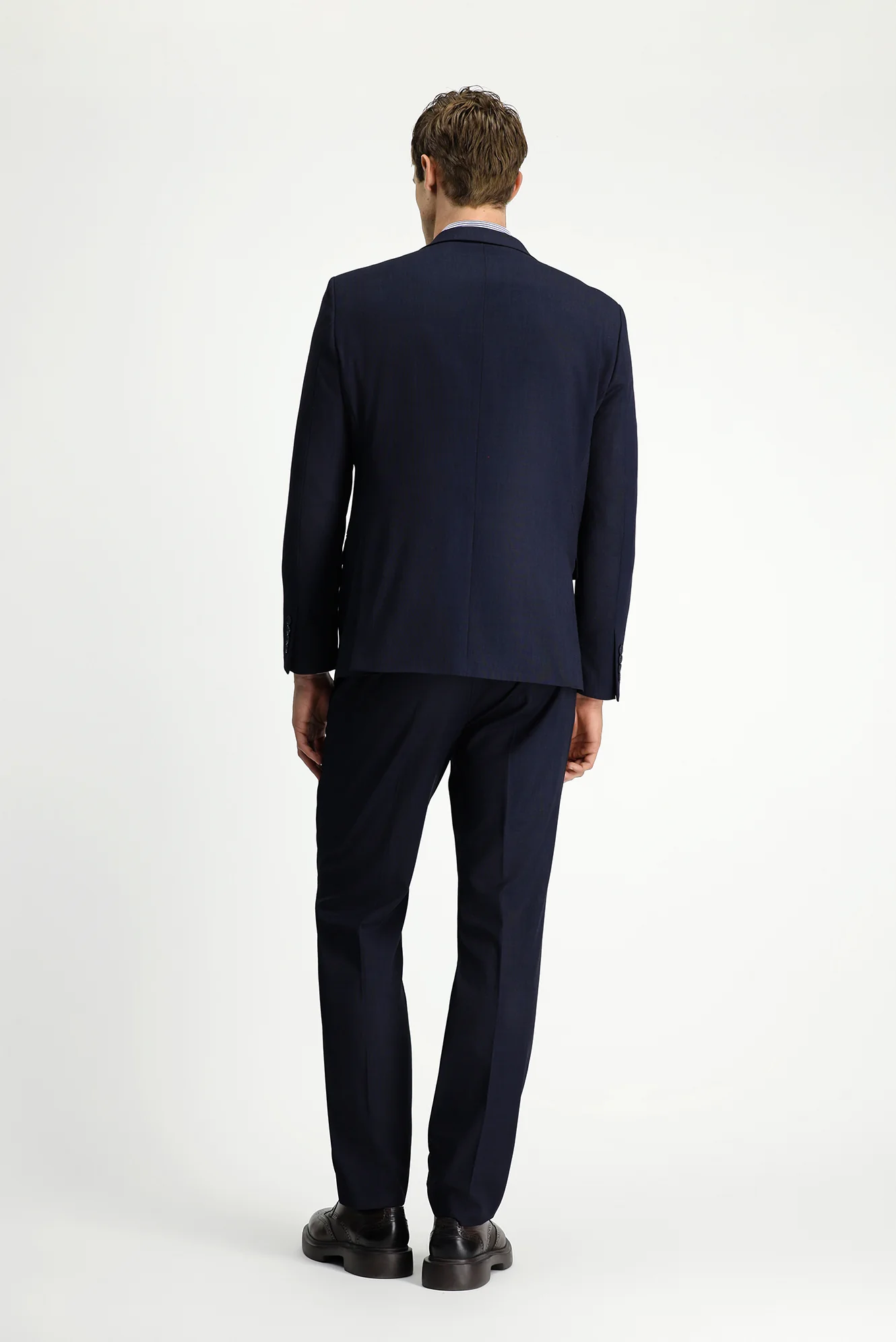 Orta Lacivert 6 Drop Regular Fit Standart Kesim Desenli Çift Pantolonlu Takım Elbise - Image 5