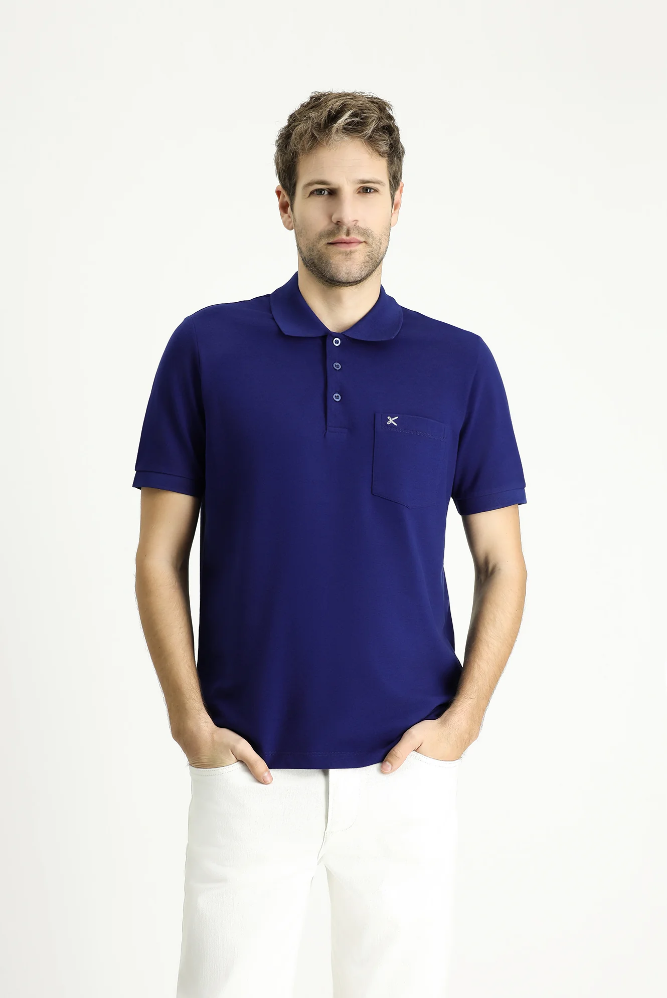 Orta Lacivert Regular Fit Nakışlı Pamuk Polo Yaka Tişört - Image 3