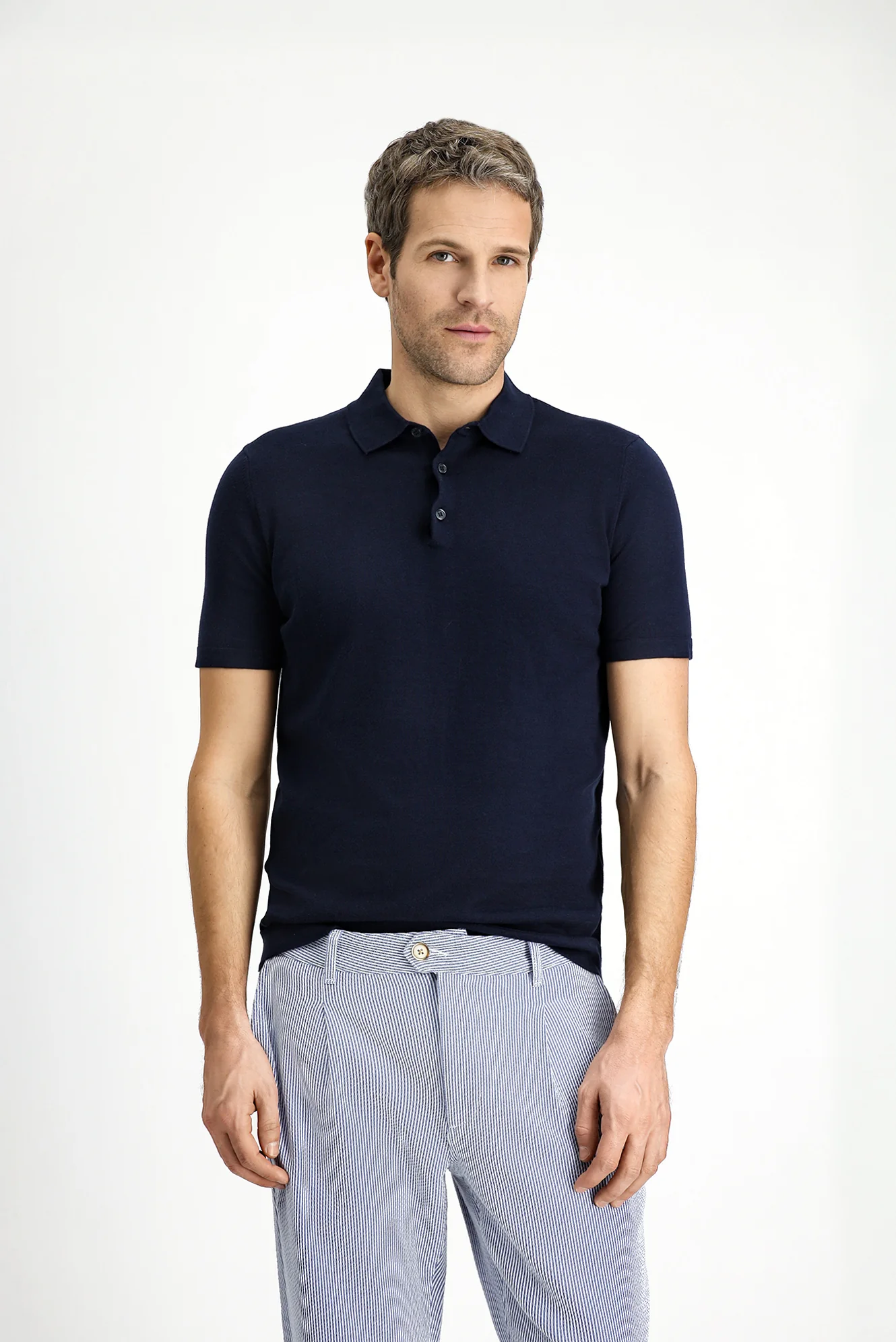 Orta Lacivert Regular Fit Pamuklu Polo Yaka Örme Tişört - Image 3
