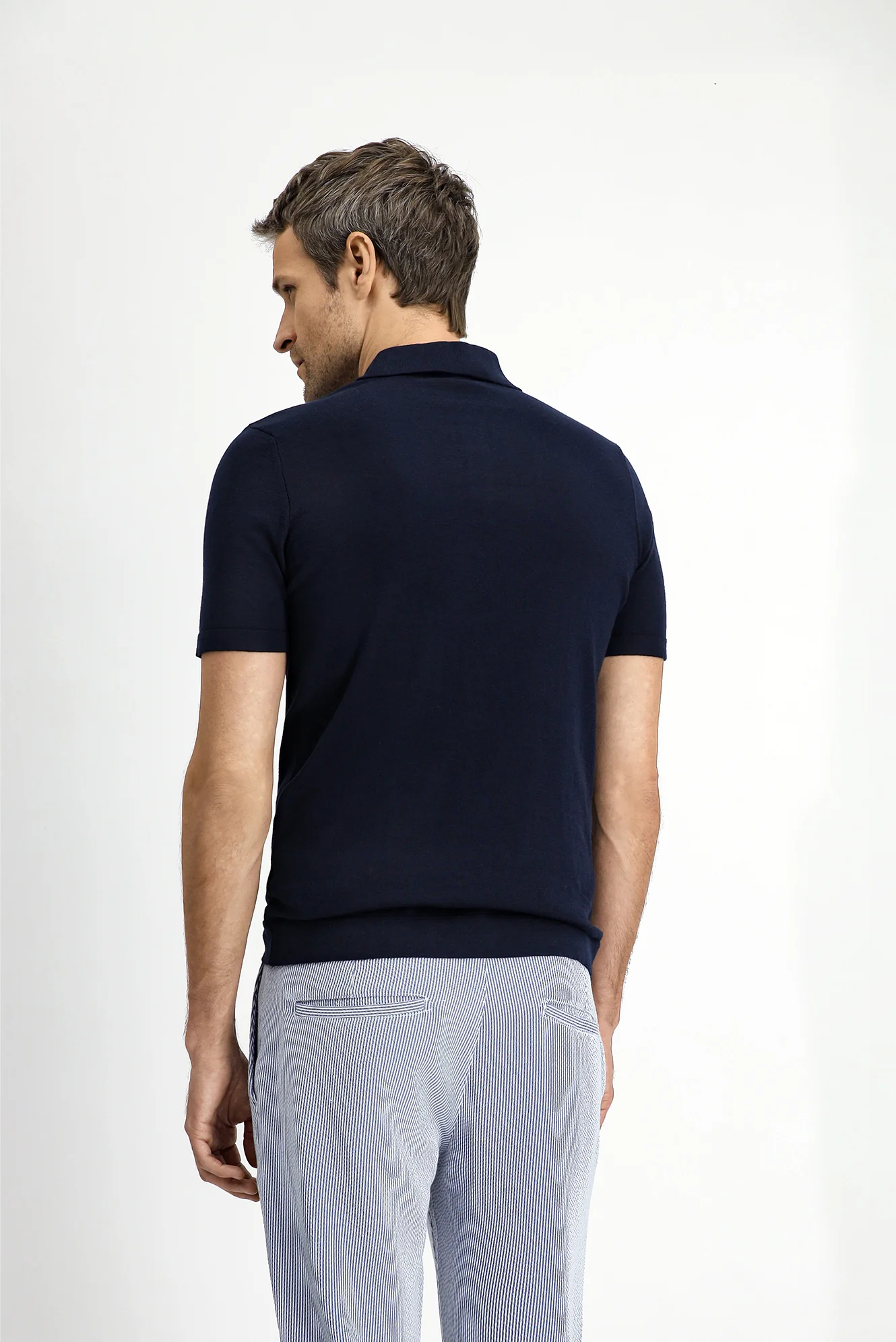 Orta Lacivert Regular Fit Pamuklu Polo Yaka Örme Tişört - Image 4