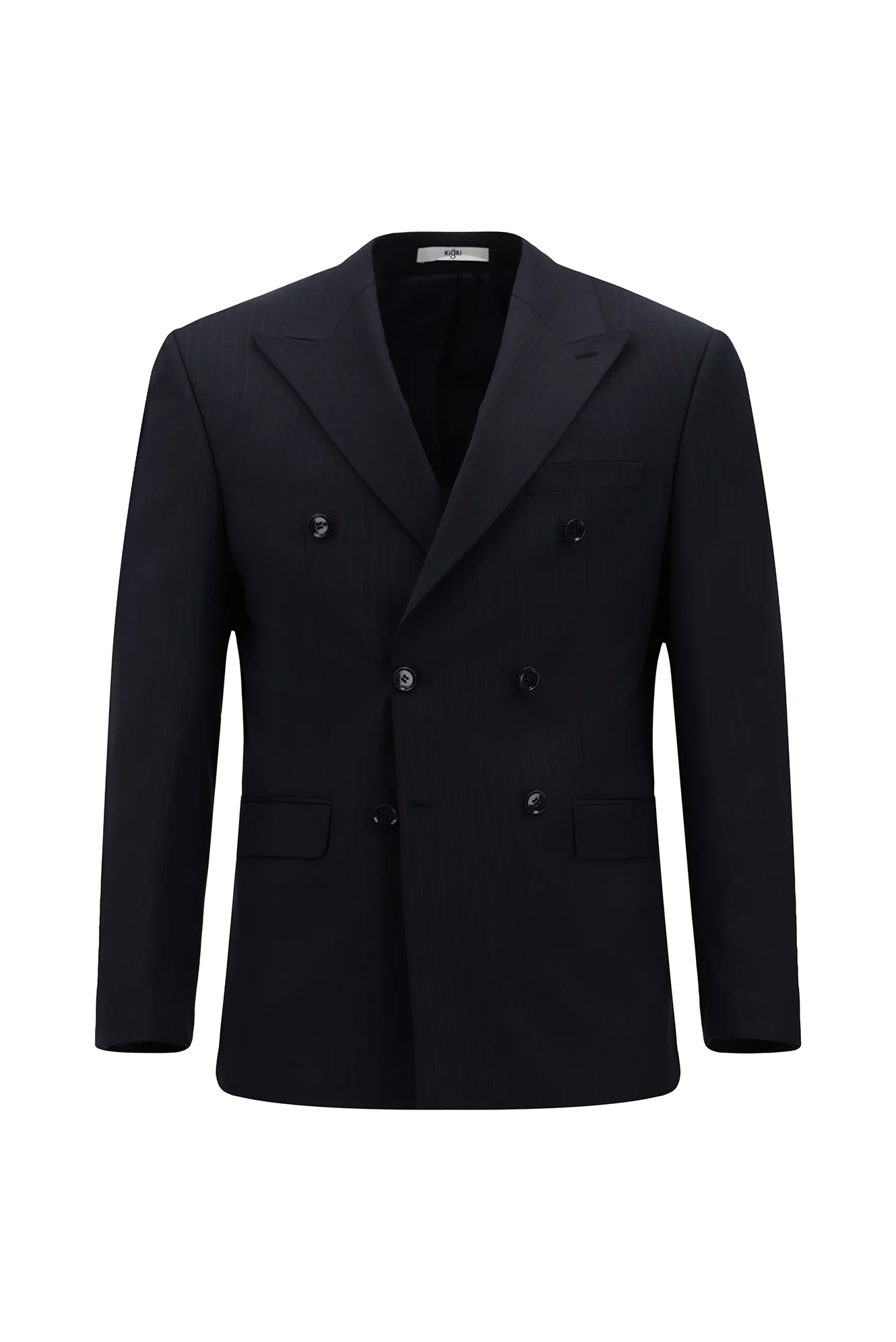 Orta Lacivert 6 Drop Regular Fit Standart Kesim Yünlü Çizgili Kruvaze Takım Elbise - Image 7