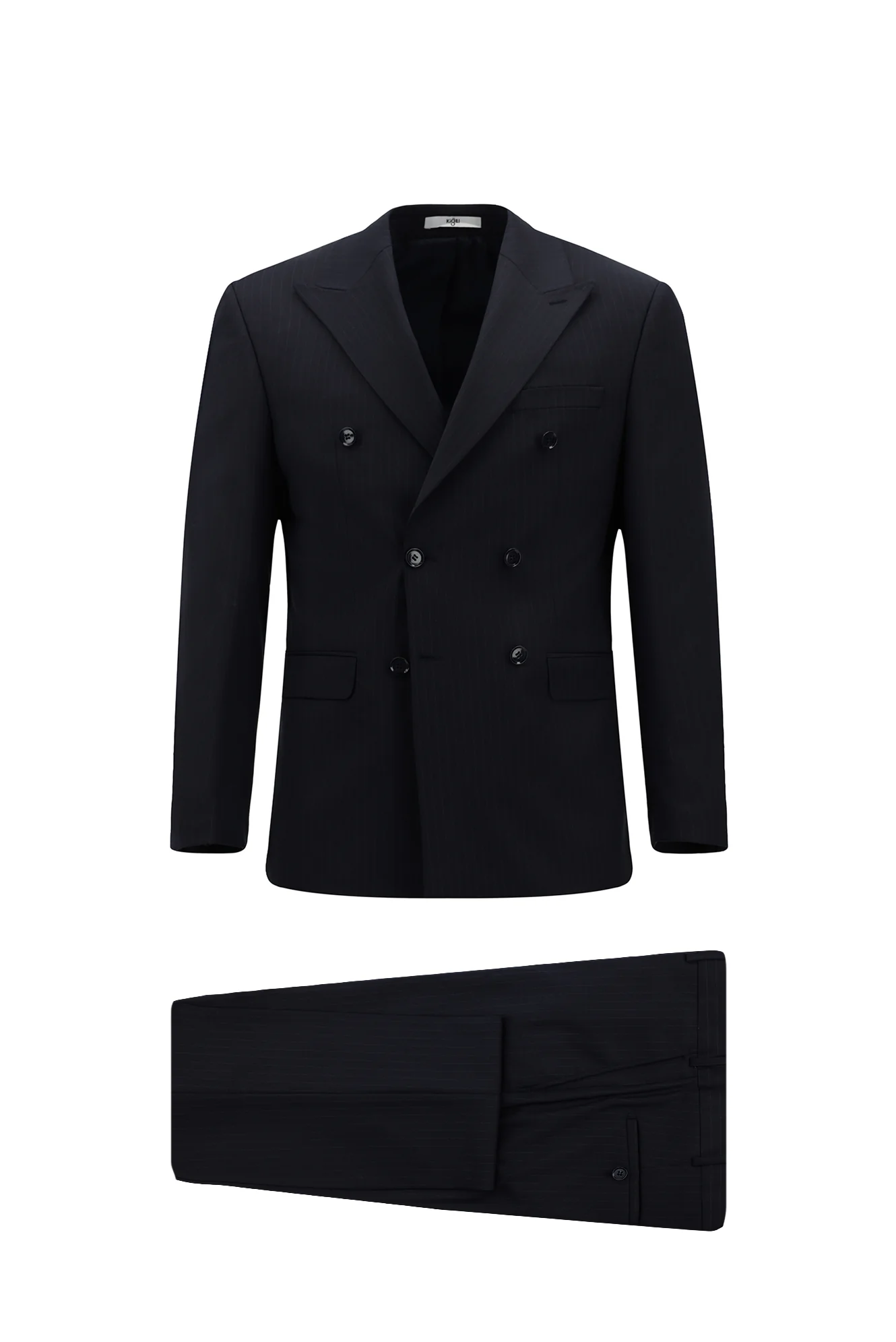 Orta Lacivert 6 Drop Regular Fit Standart Kesim Yünlü Çizgili Kruvaze Takım Elbise - Image 8