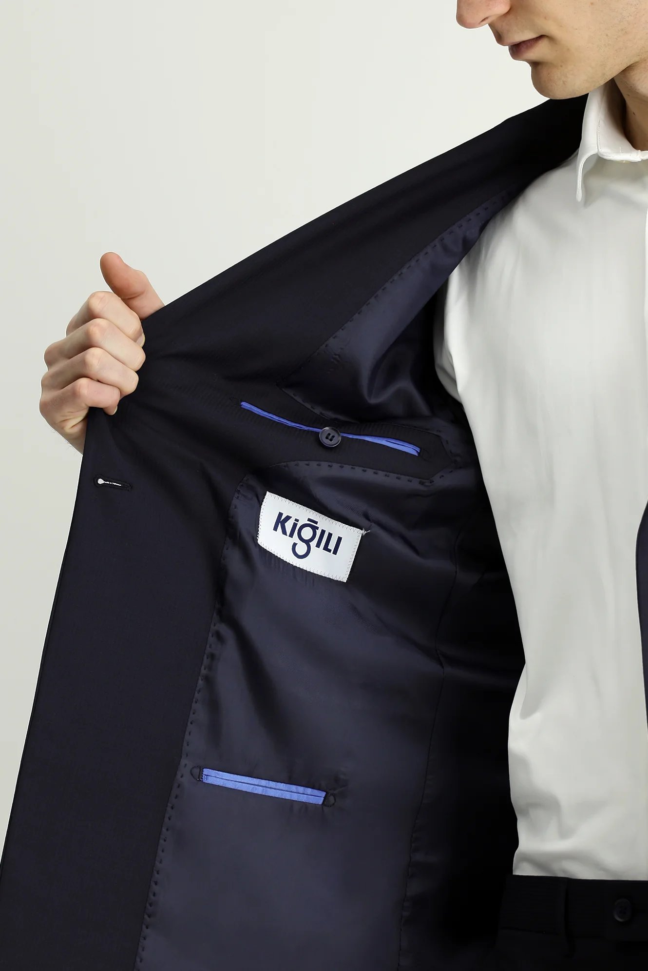 Orta Lacivert 6 Drop Regular Fit Standart Kesim Çizgili Yünlü Kruvaze Takım Elbise - Image 6