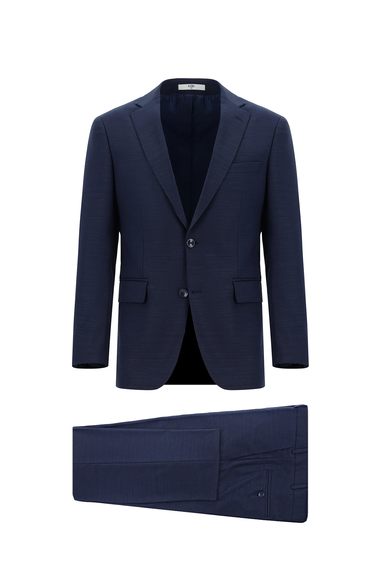 Orta Lacivert 6 Drop Regular Fit Standart Kesim Yünlü Desenli Takım Elbise