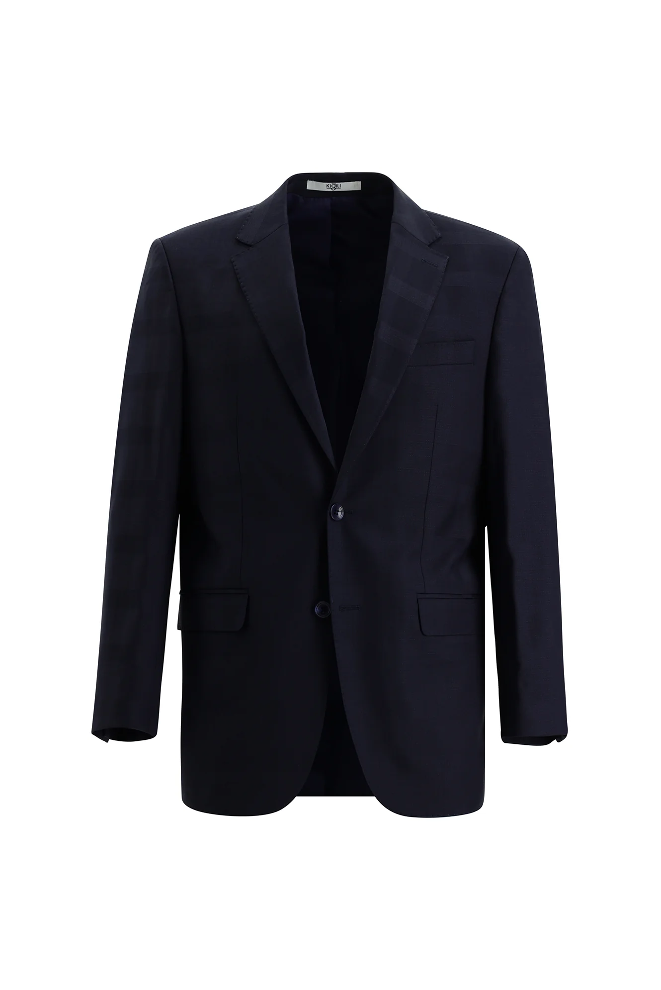 Orta Lacivert 6 Drop Regular Fit Standart Kesim Yünlü Ekose Takım Elbise - Image 2