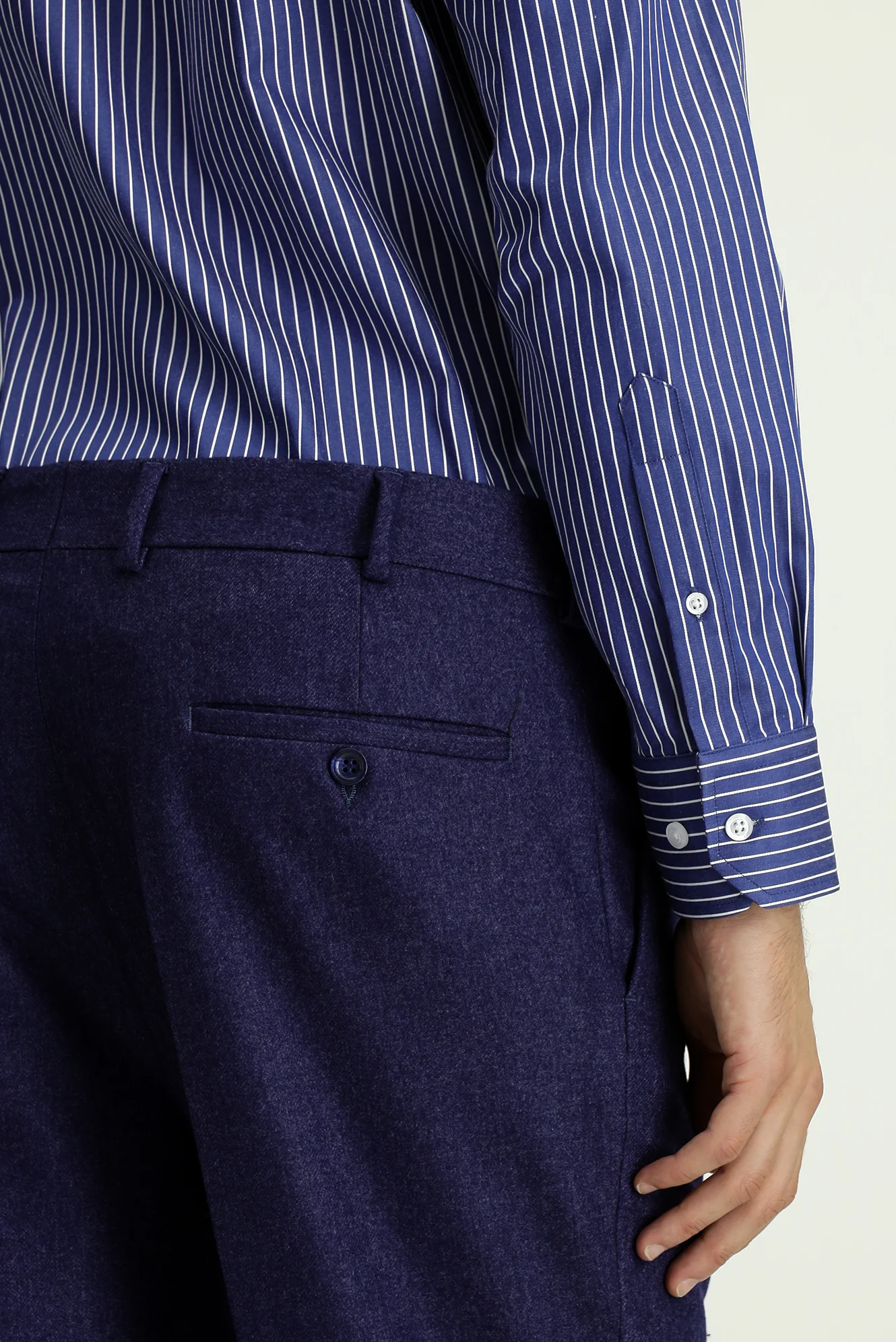 Orta Lacivert 6 Drop Regular Fit Standart Kesim Yünlü Pileli Flanel Klasik Kumaş Pantolon - Image 6