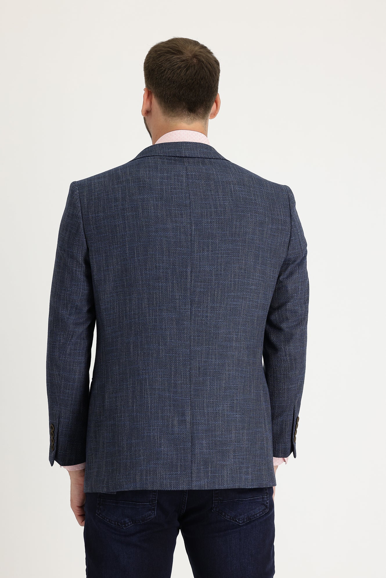 Orta Lacivert 4 Drop Relaxed Fit Rahat Kesim Desenli Ceket - Image 5