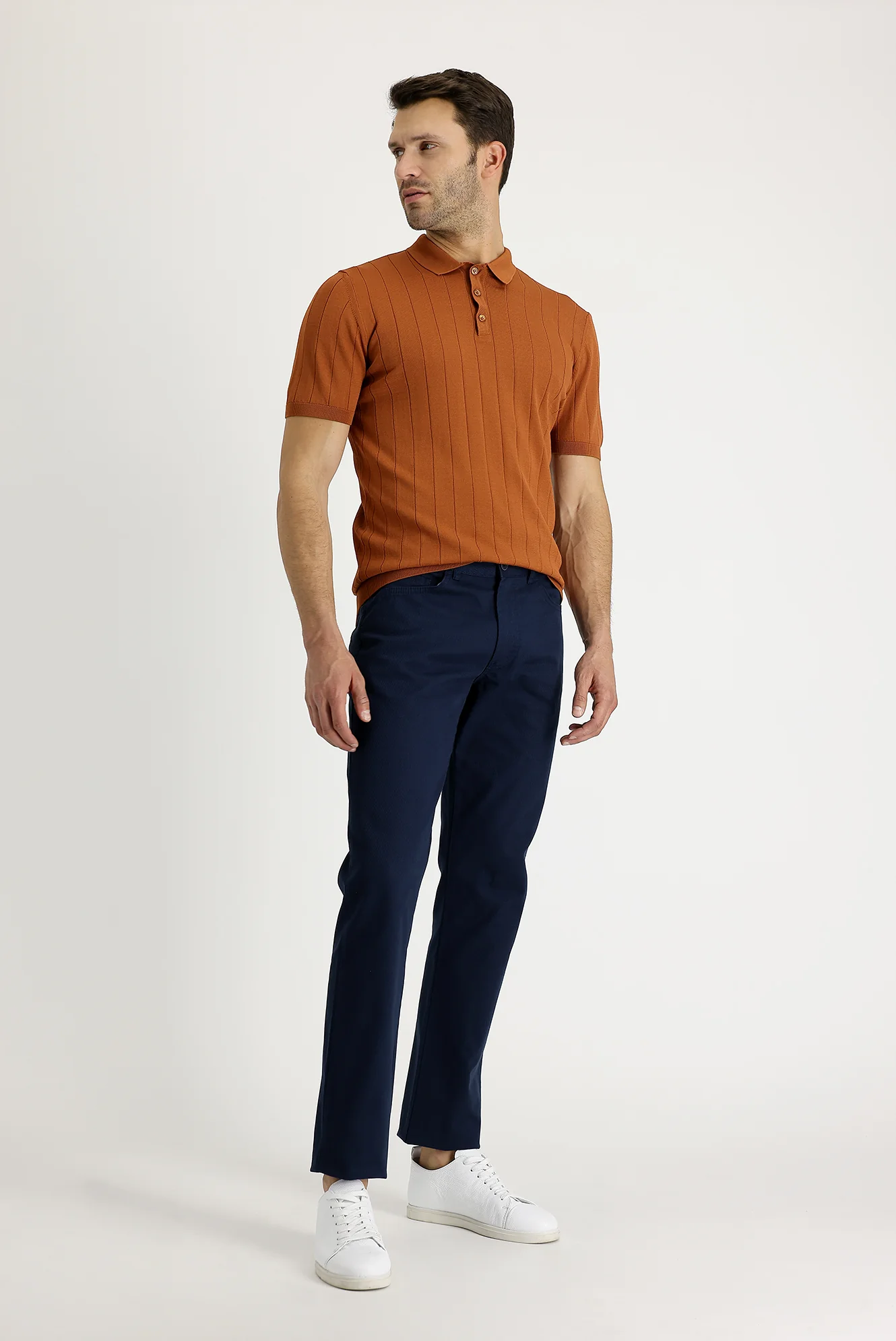 Orta Lacivert Relaxed Fit Rahat Kesim Desenli Likralı Kanvas / Chino Pantolon
