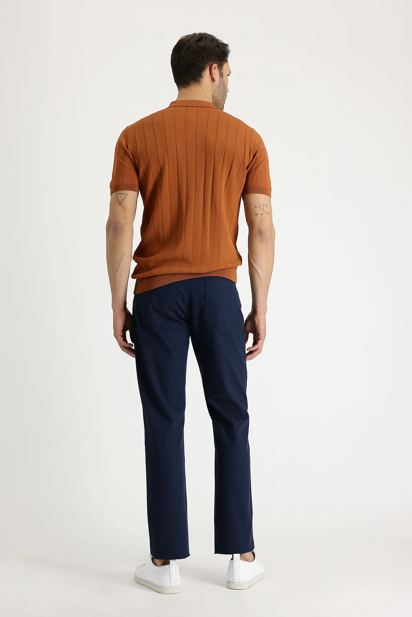 Orta Lacivert Relaxed Fit Rahat Kesim Desenli Likralı Kanvas / Chino Pantolon - Image 3