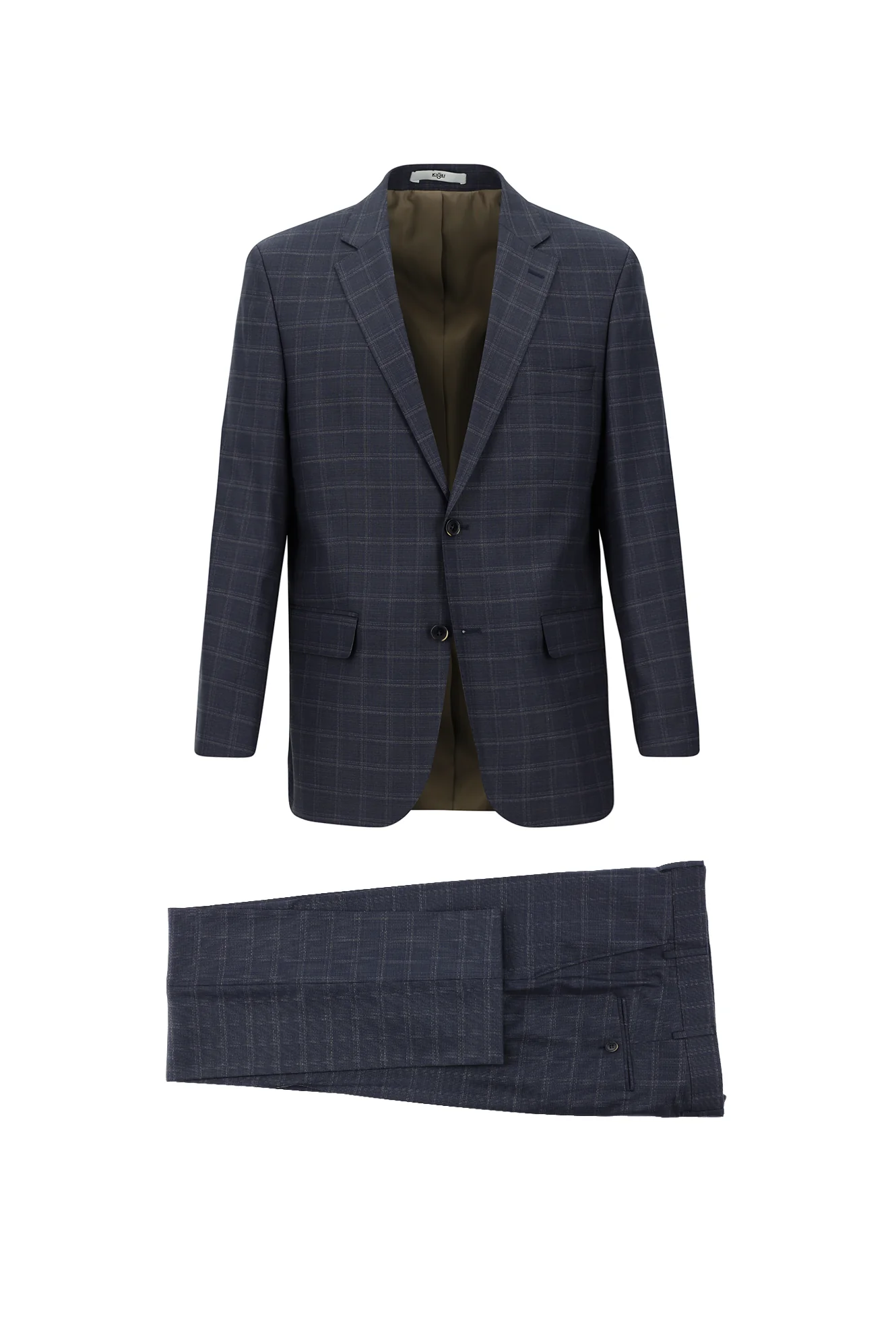 Orta Lacivert 4 Drop Relaxed Fit Rahat Kesim Ekose Takım Elbise