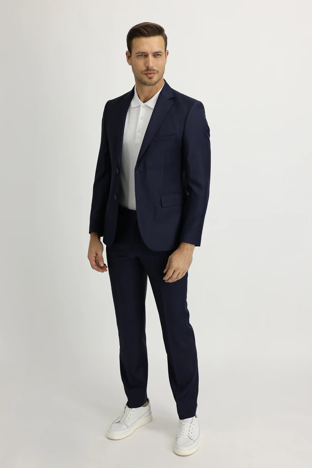 Orta Lacivert 4 Drop Relaxed Fit Rahat Kesim Desenli Takım Elbise