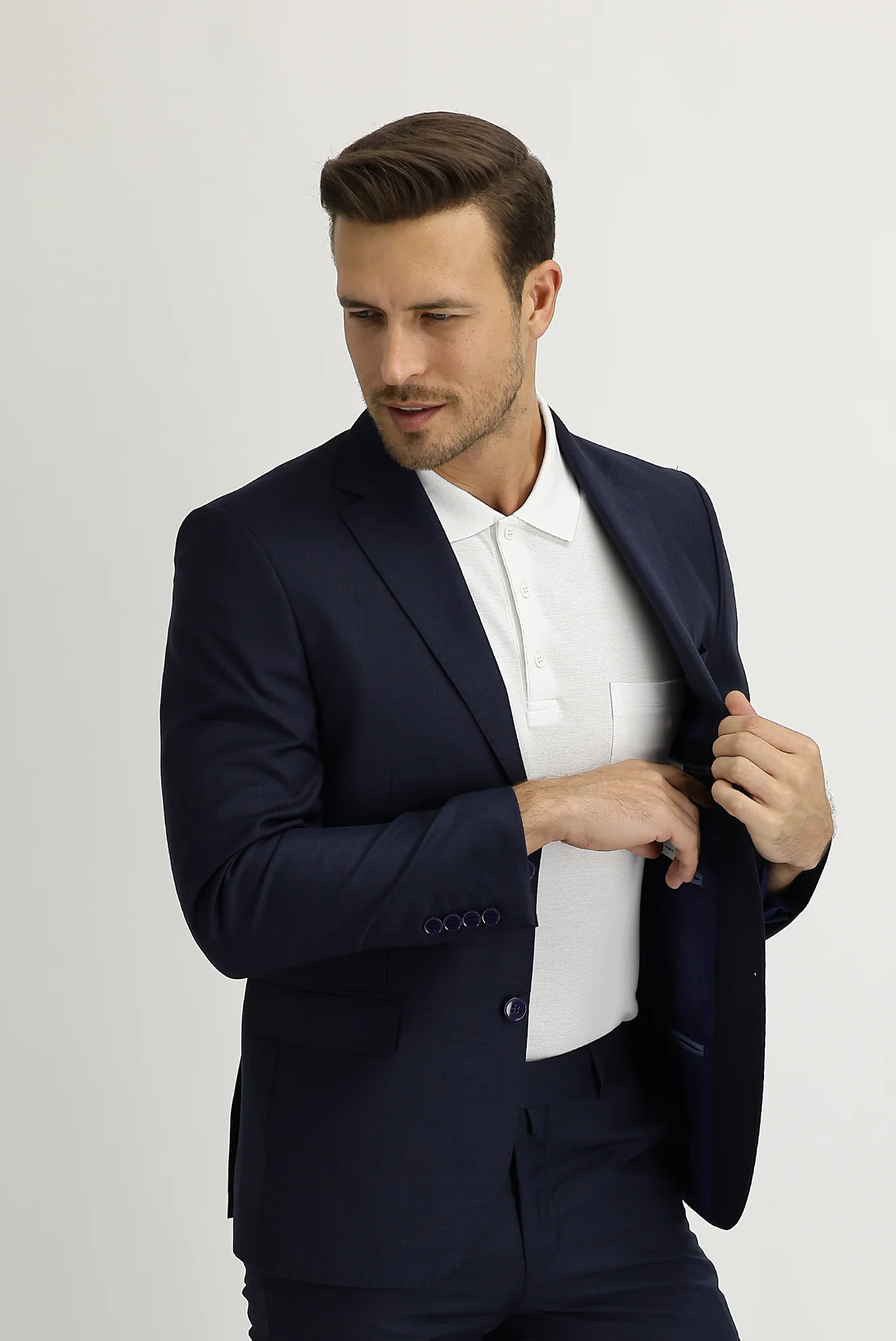 Orta Lacivert 4 Drop Relaxed Fit Rahat Kesim Desenli Takım Elbise - Image 3