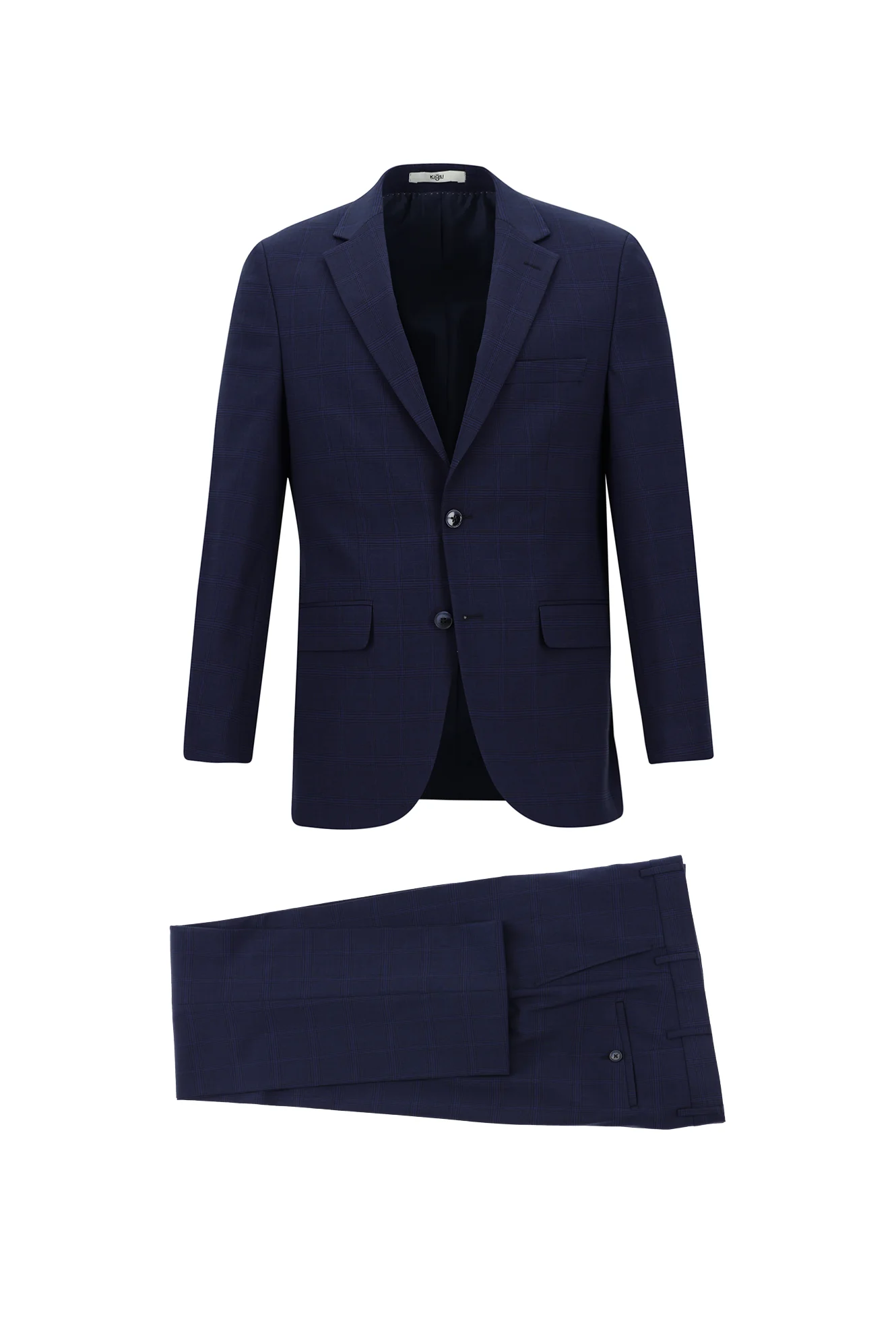 Orta Lacivert 4 Drop Relaxed Fit Rahat Kesim Ekose Takım Elbise