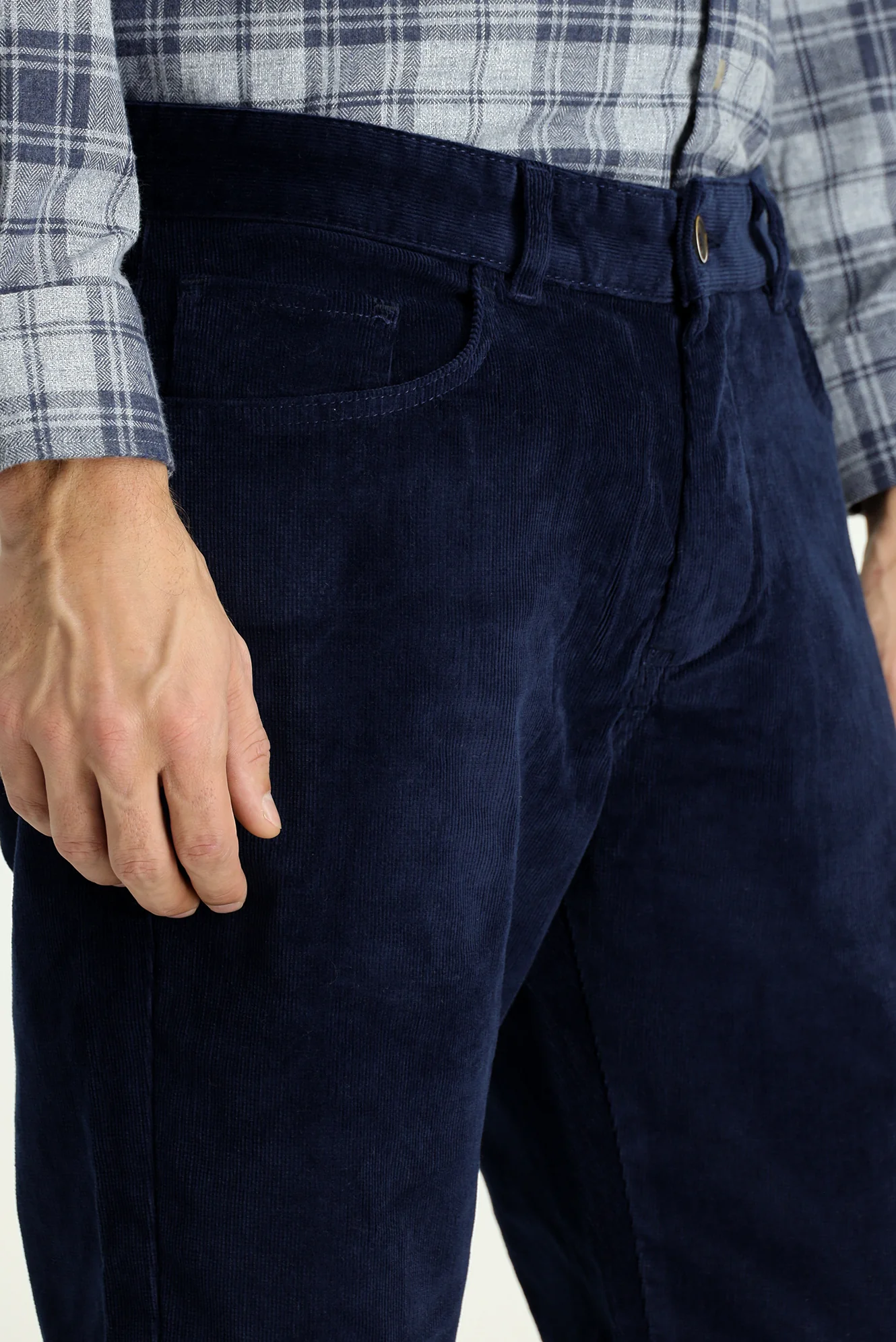 Orta Lacivert Relaxed Fit Rahat Kesim Likralı Kadife Pantolon - Image 4