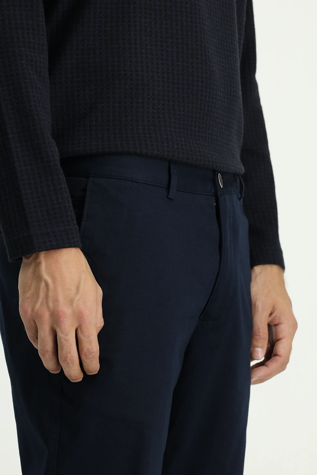 Orta Lacivert Relaxed Fit Rahat Kesim Likralı Kanvas / Chino Pantolon - Image 3