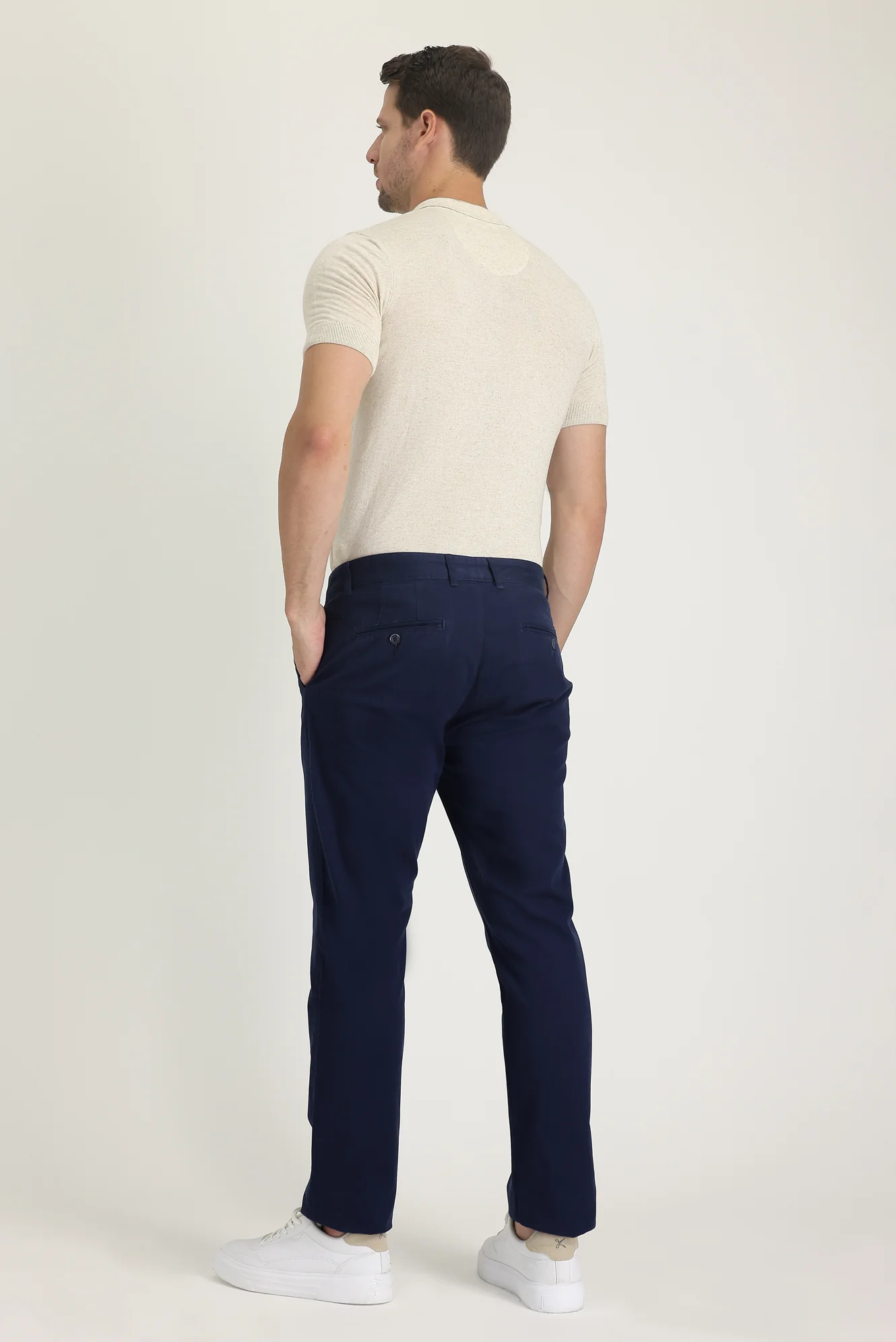 Orta Lacivert Relaxed Fit Rahat Kesim Likralı Kanvas / Chino Pantolon - Image 3
