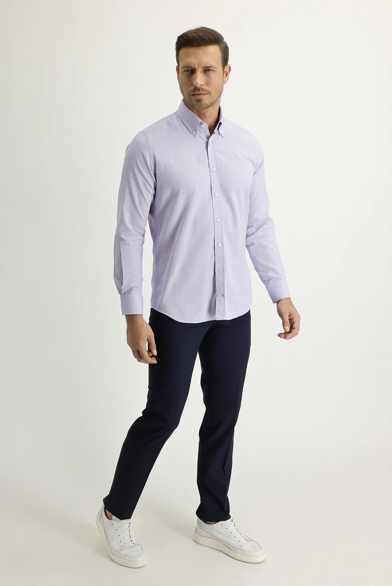 Orta Lacivert 4 Drop Relaxed Fit Rahat Kesim Likralı Klasik Kumaş Pantolon