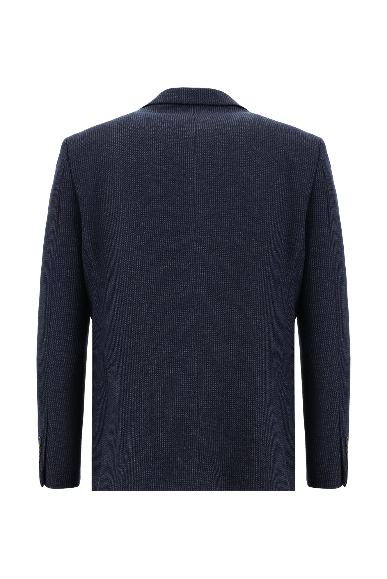 Orta Lacivert 4 Drop Relaxed Fit Rahat Kesim Yünlü Desenli Klasik Ceket - Image 2
