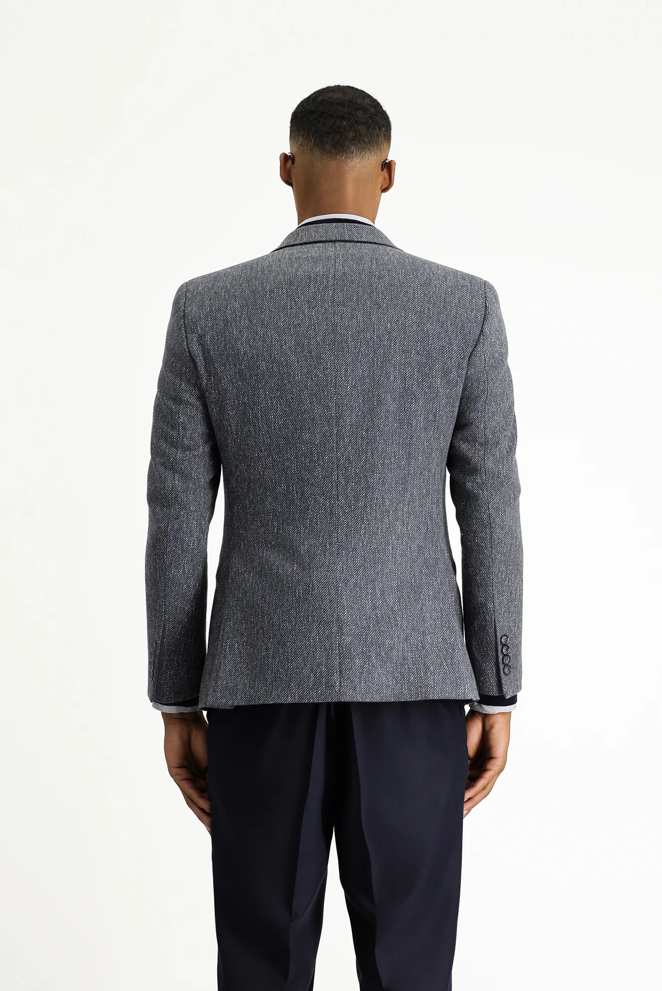 Orta Lacivert 4 Drop Relaxed Fit Rahat Kesim Yünlü Klasik Desenli Ceket - Image 4