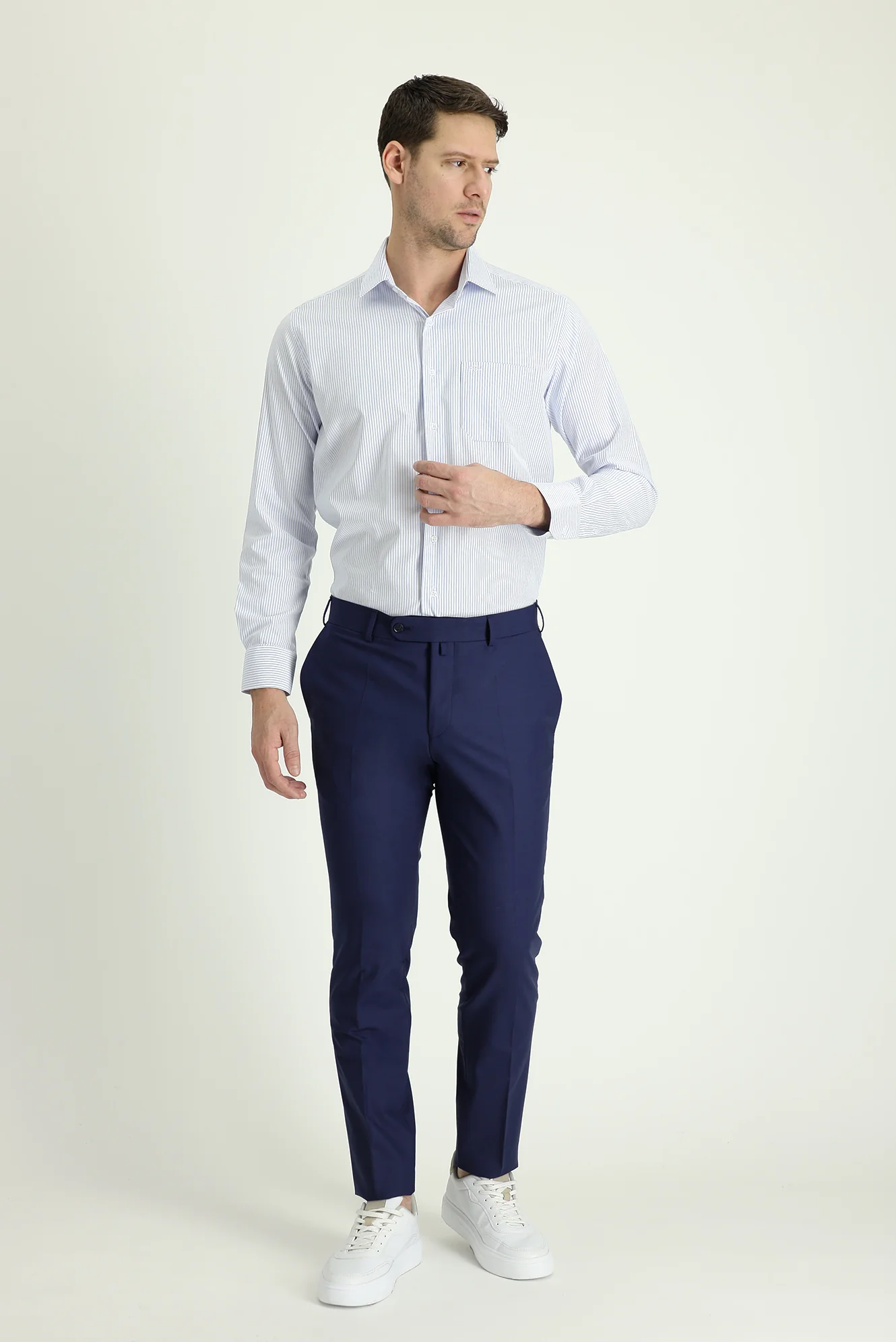 Orta Lacivert 4 Drop Relaxed Fit Rahat Kesim Yünlü Klasik Kumaş Pantolon