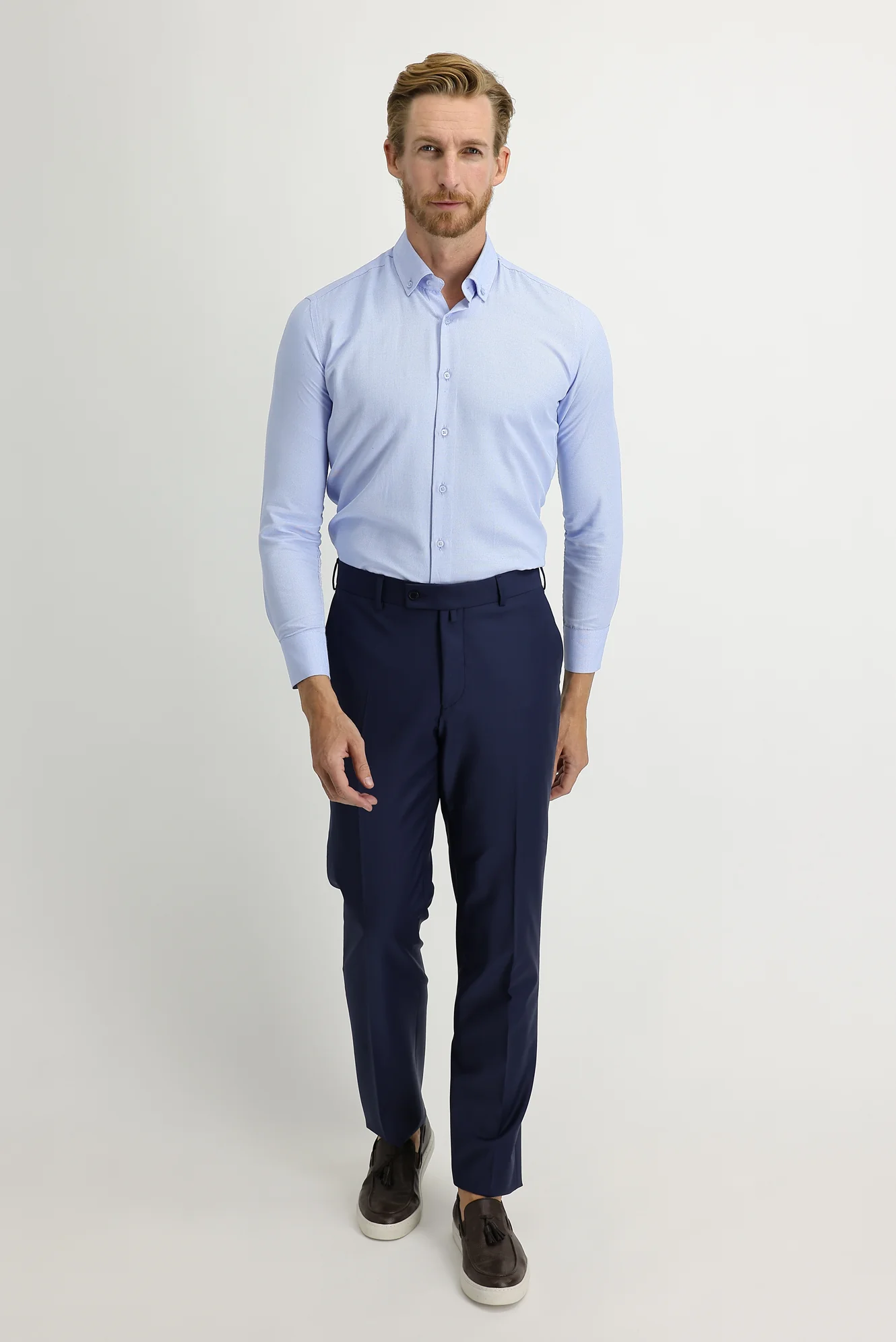 Orta Lacivert 4 Drop Relaxed Fit Rahat Kesim Yünlü Klasik Kumaş Pantolon