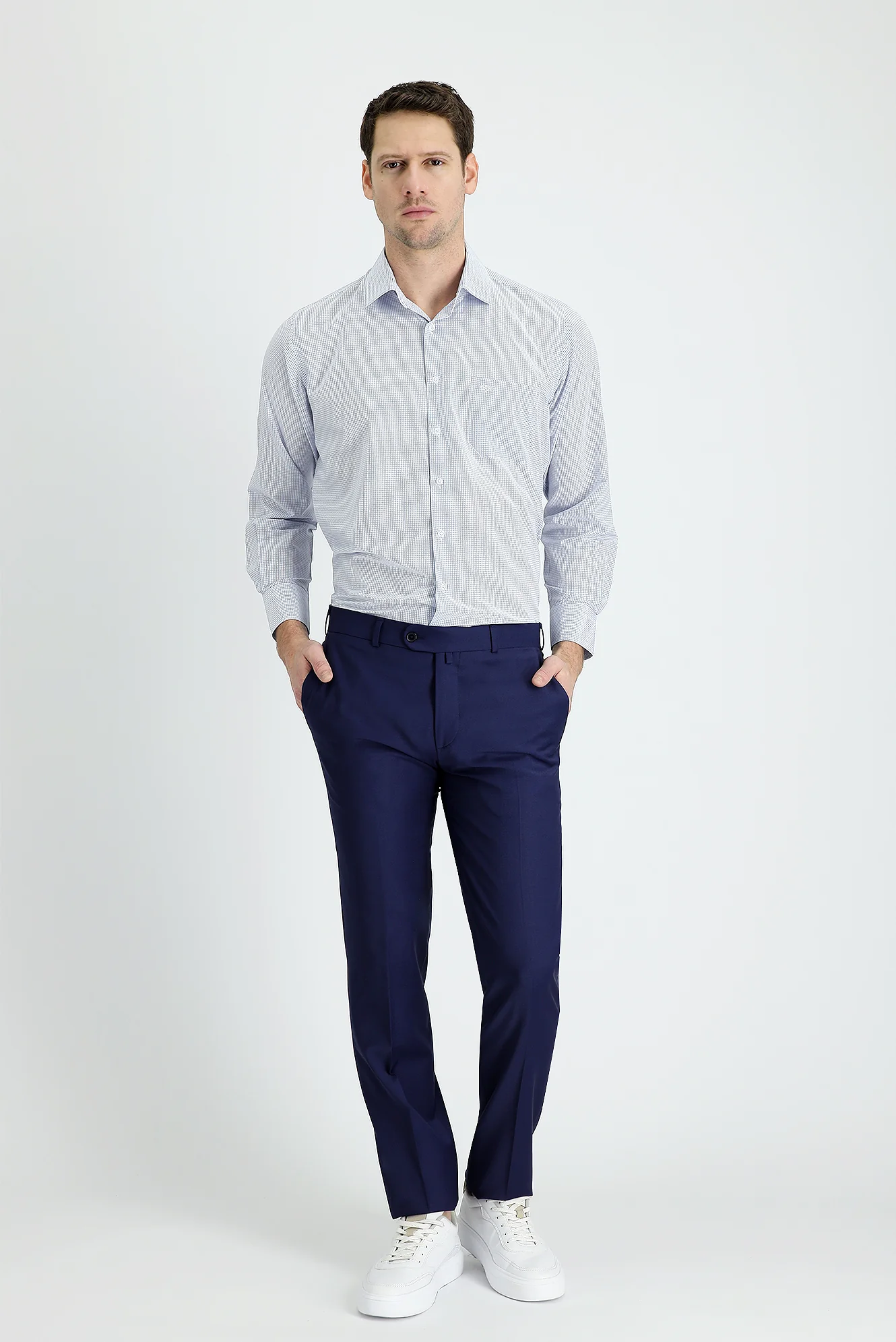 Orta Lacivert 4 Drop Relaxed Fit Rahat Kesim Yünlü Klasik Kumaş Pantolon