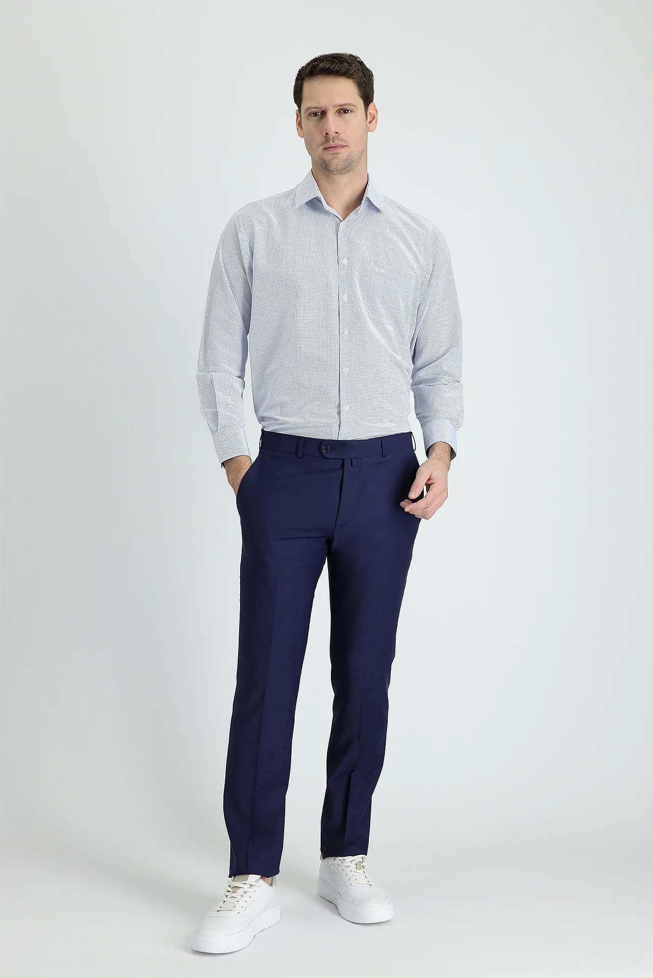 Orta Lacivert 4 Drop Relaxed Fit Rahat Kesim Yünlü Klasik Kumaş Pantolon - Image 2