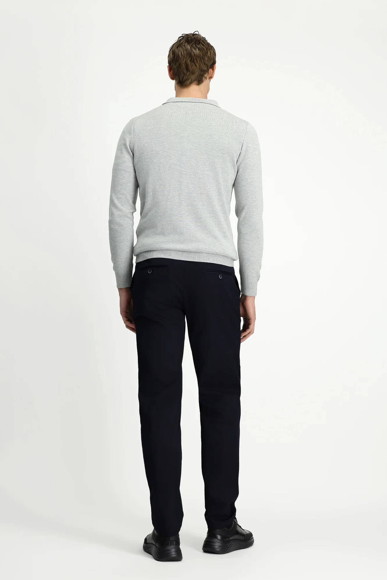 Orta Lacivert Slim Fit Dar Kesim Beli Lastikli Pamuklu Kanvas / Chino Pantolon - Image 6